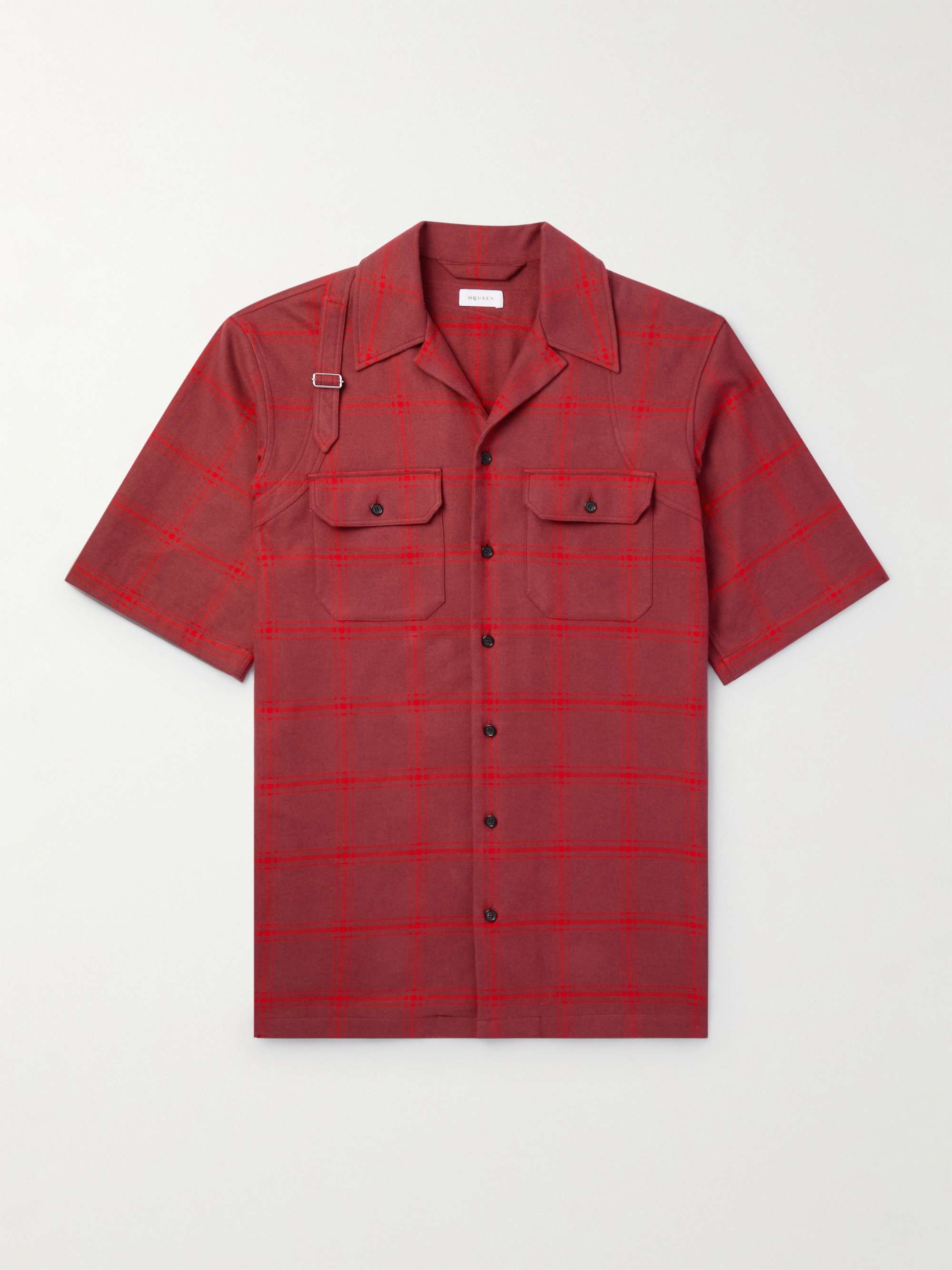 Oversized Camp-Collar Harness-Detailed Checked Cotton-Twill Shirt view