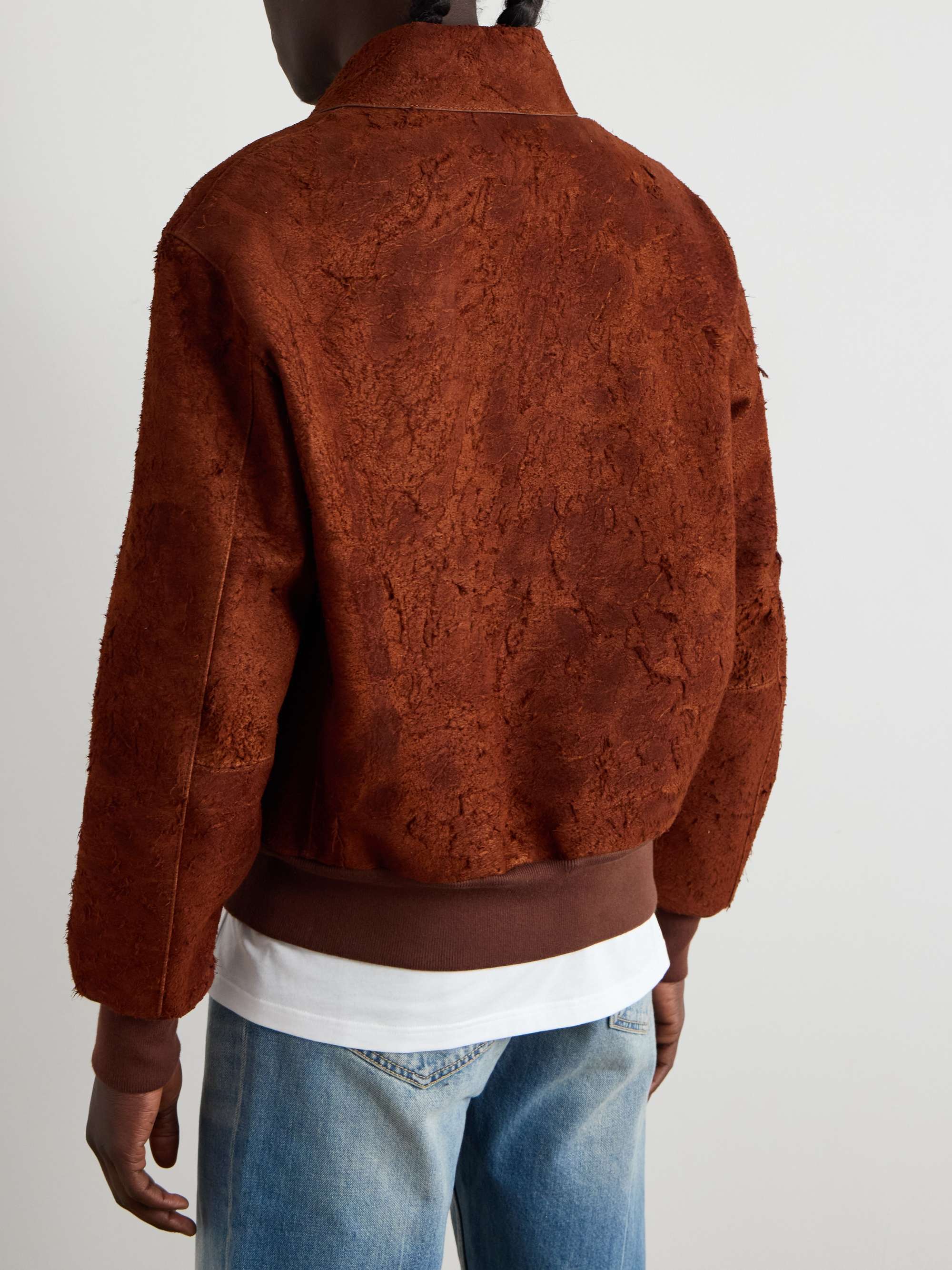 Textured-Suede Bomber Jacket view