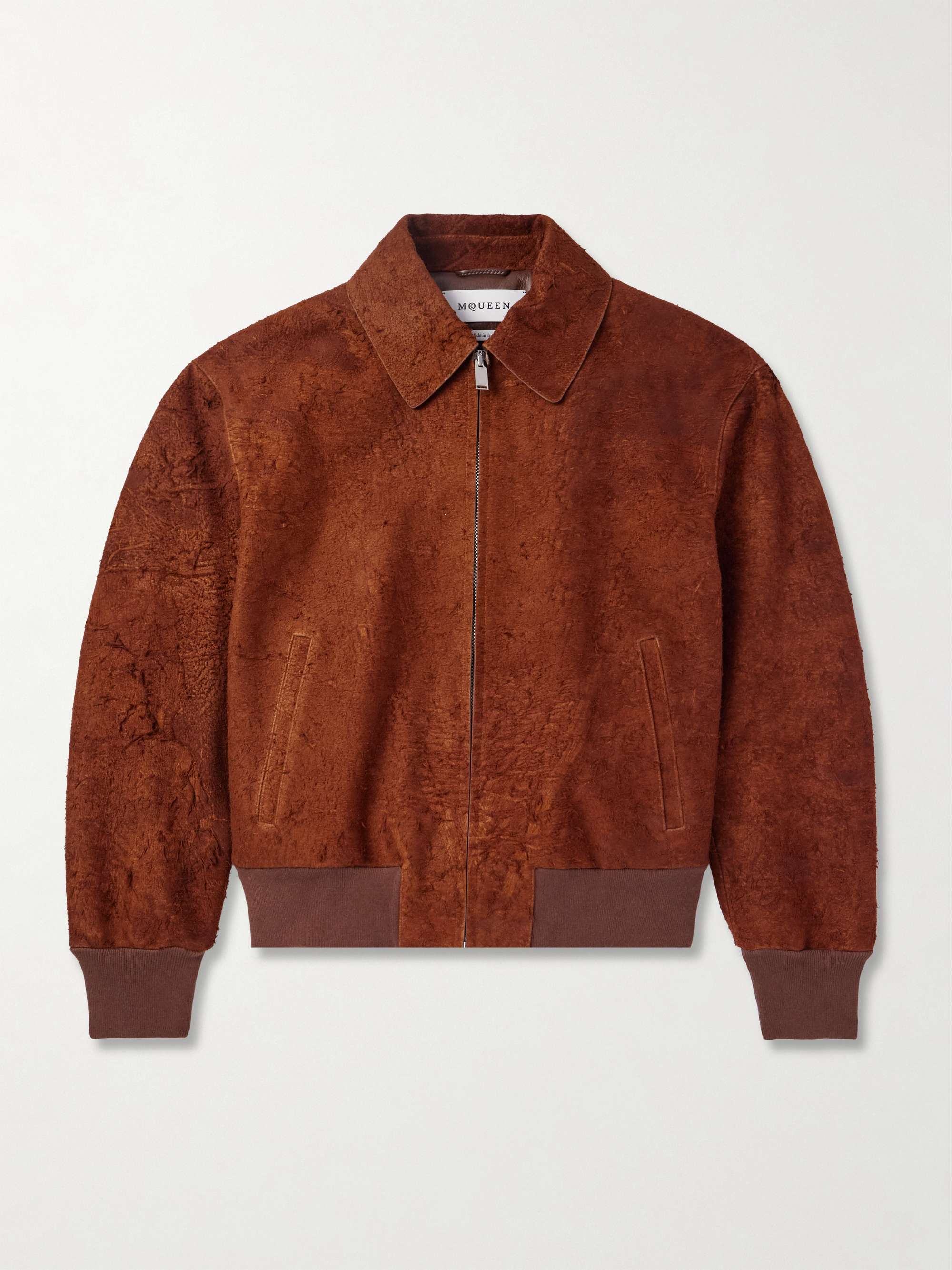 Textured-Suede Bomber Jacket view