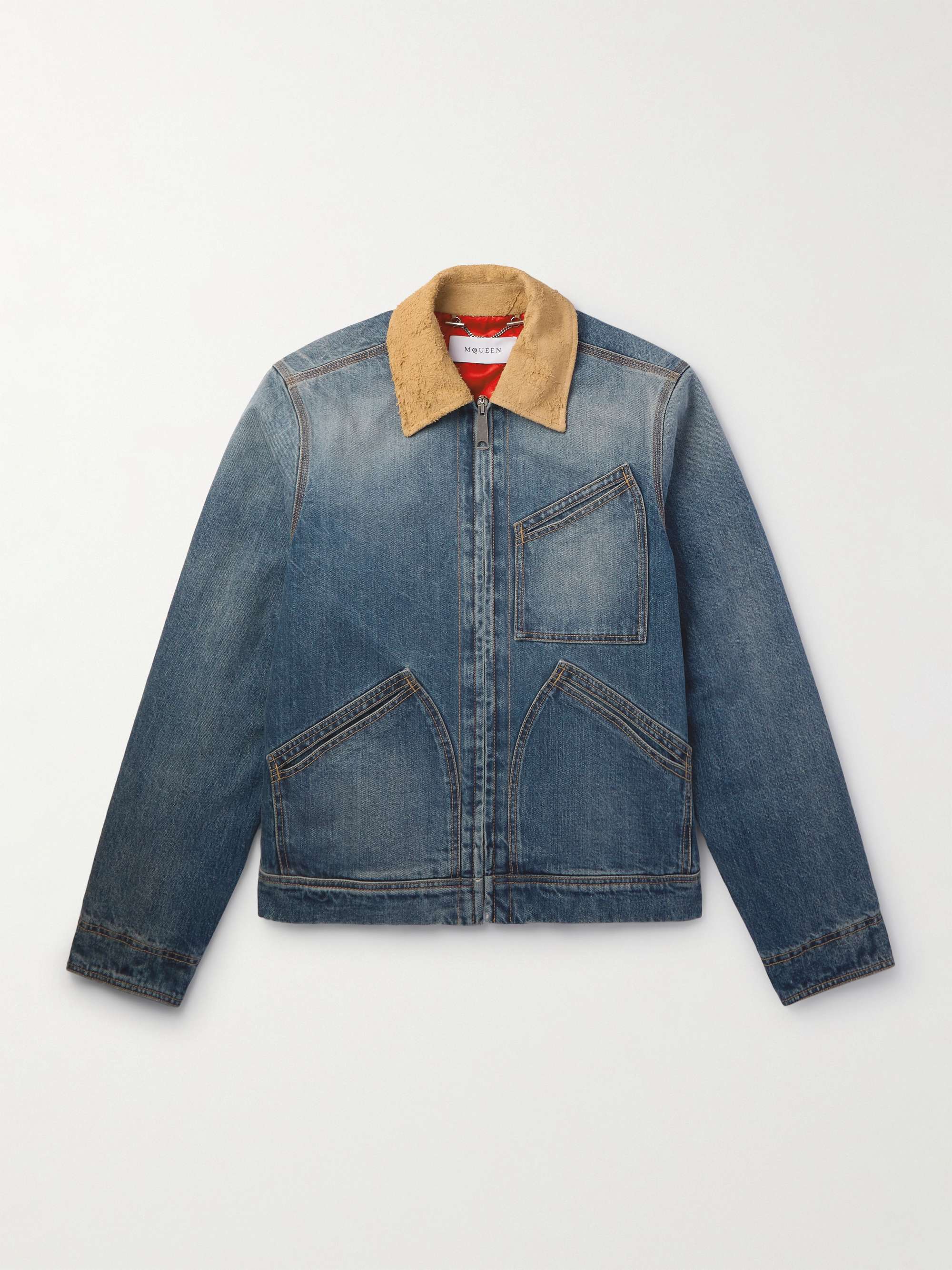 Suede-Trimmed Denim Jacket view