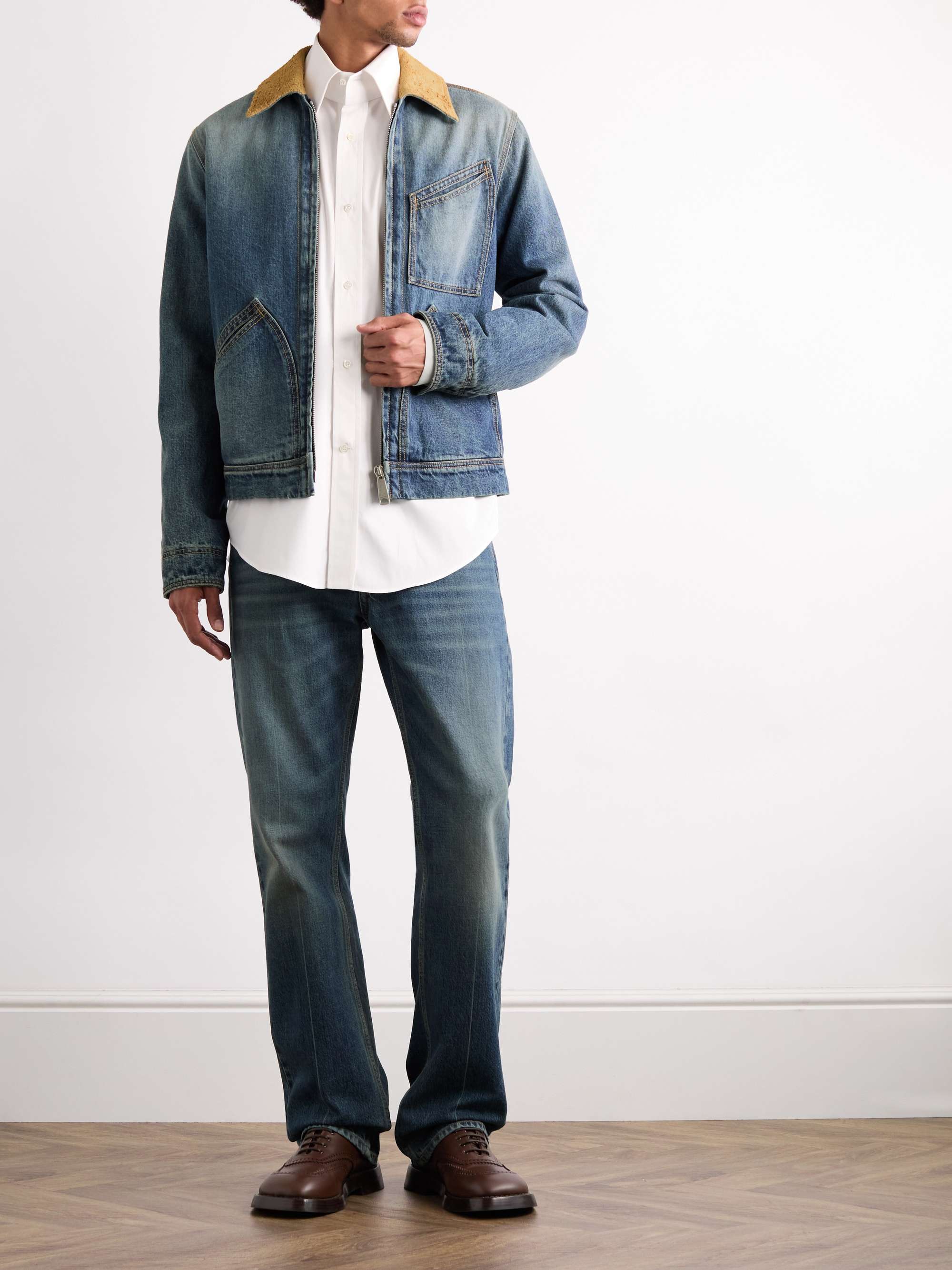 Suede-Trimmed Denim Jacket view