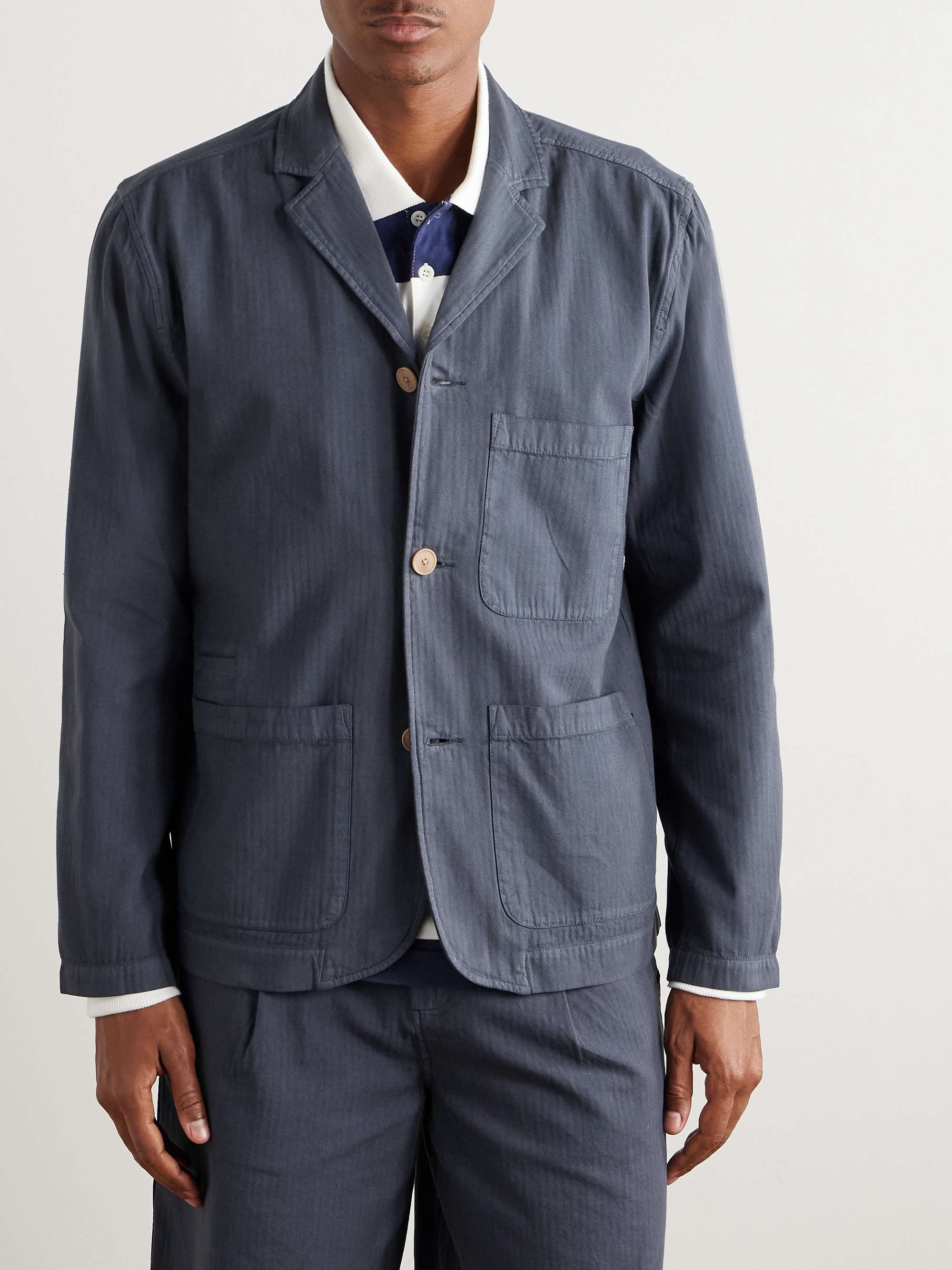Unstructured Herringbone Cotton Blazer view