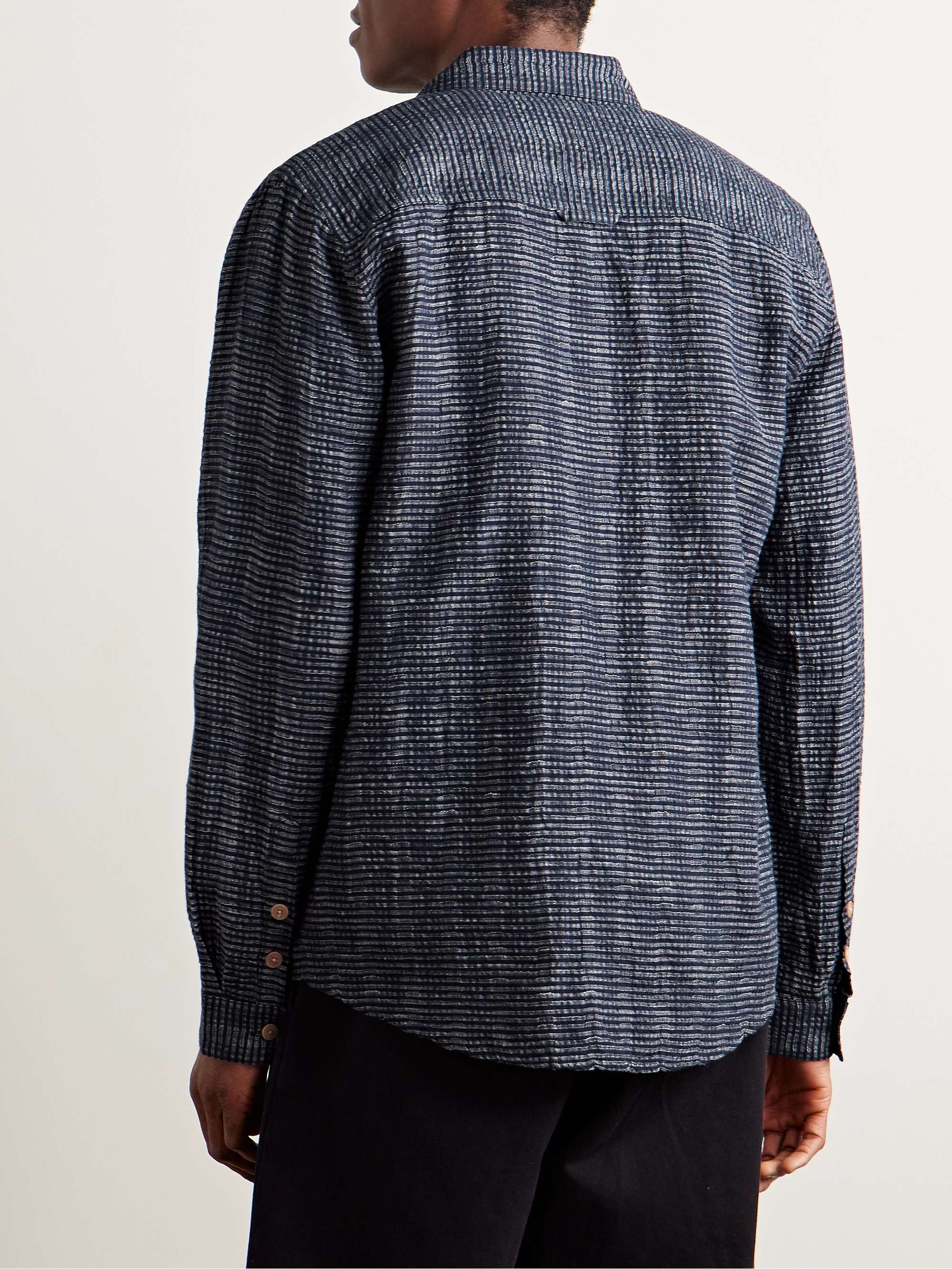 Button-Down Collar Striped Cotton and Linen-Blend Seersucker Shirt view