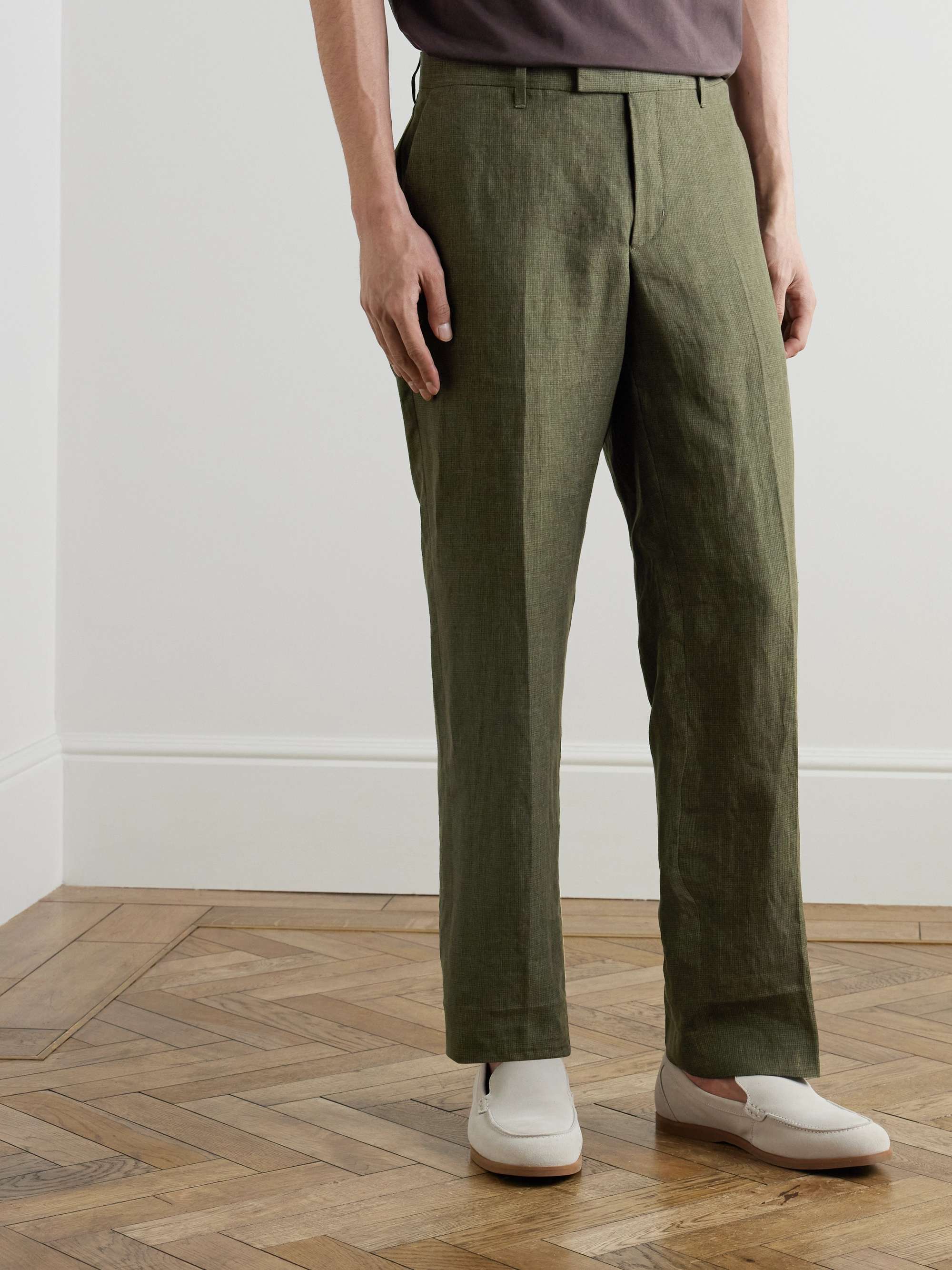 Straight-Leg Puppytooth Linen Suit Trousers view