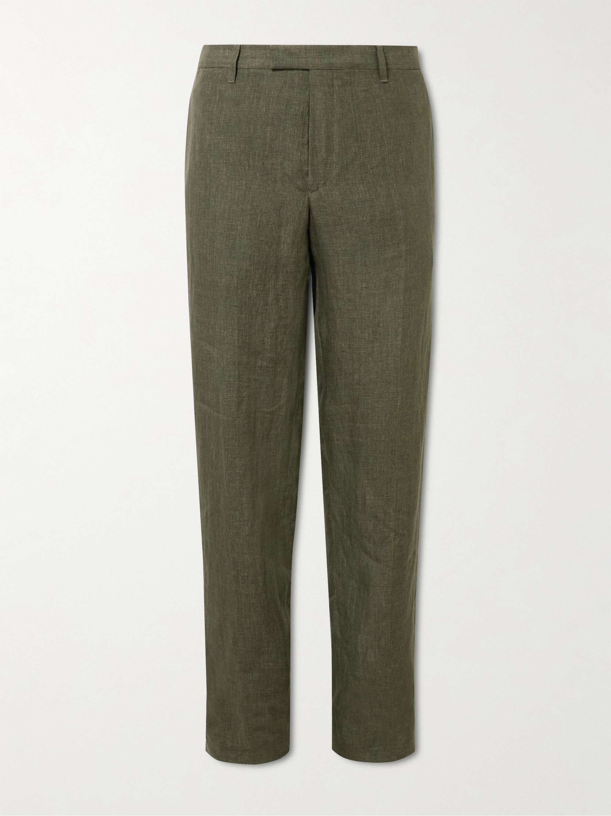 Straight-Leg Puppytooth Linen Suit Trousers view