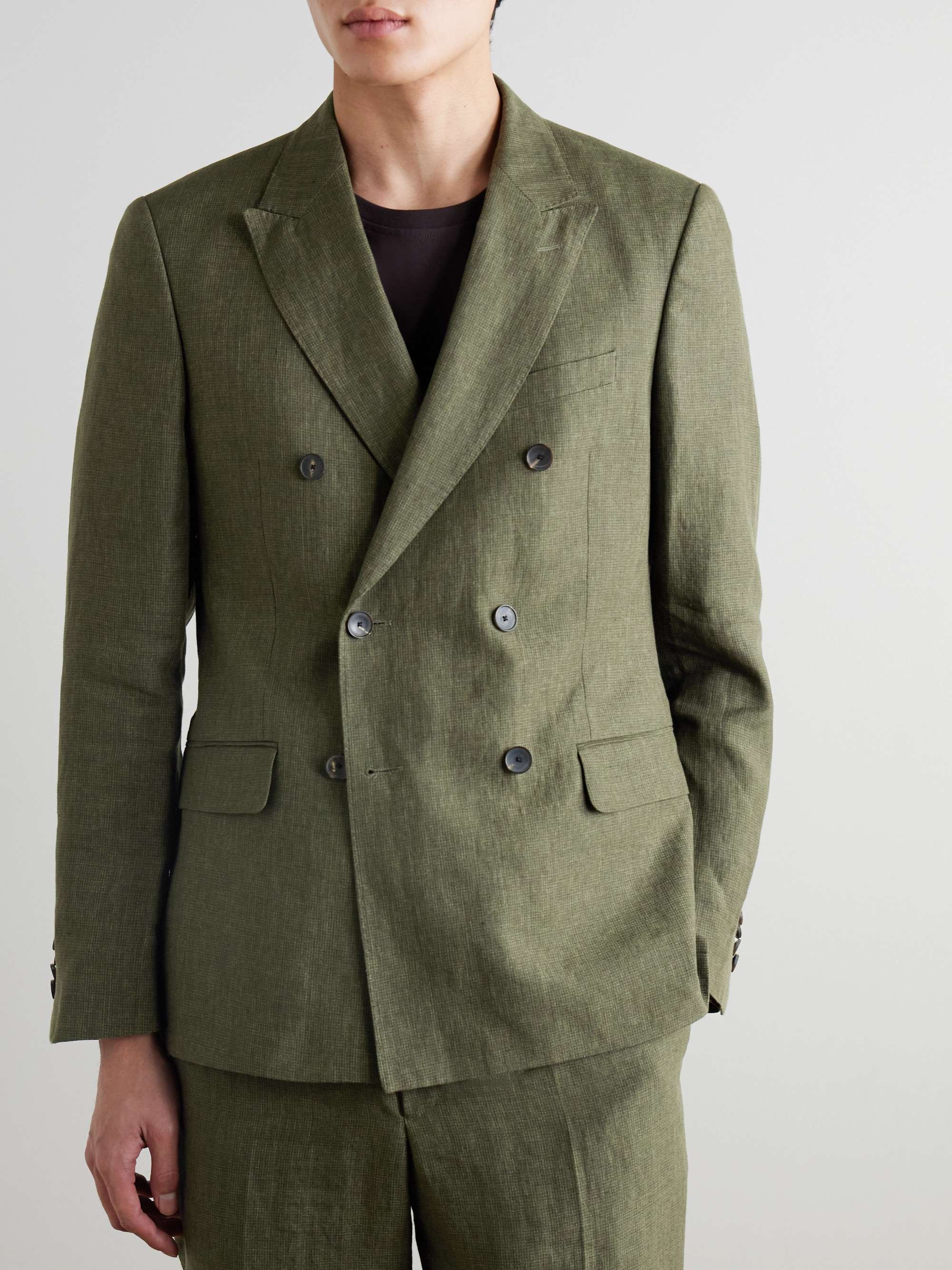 Double-Breasted Puppytooth Linen Suit Jacket view