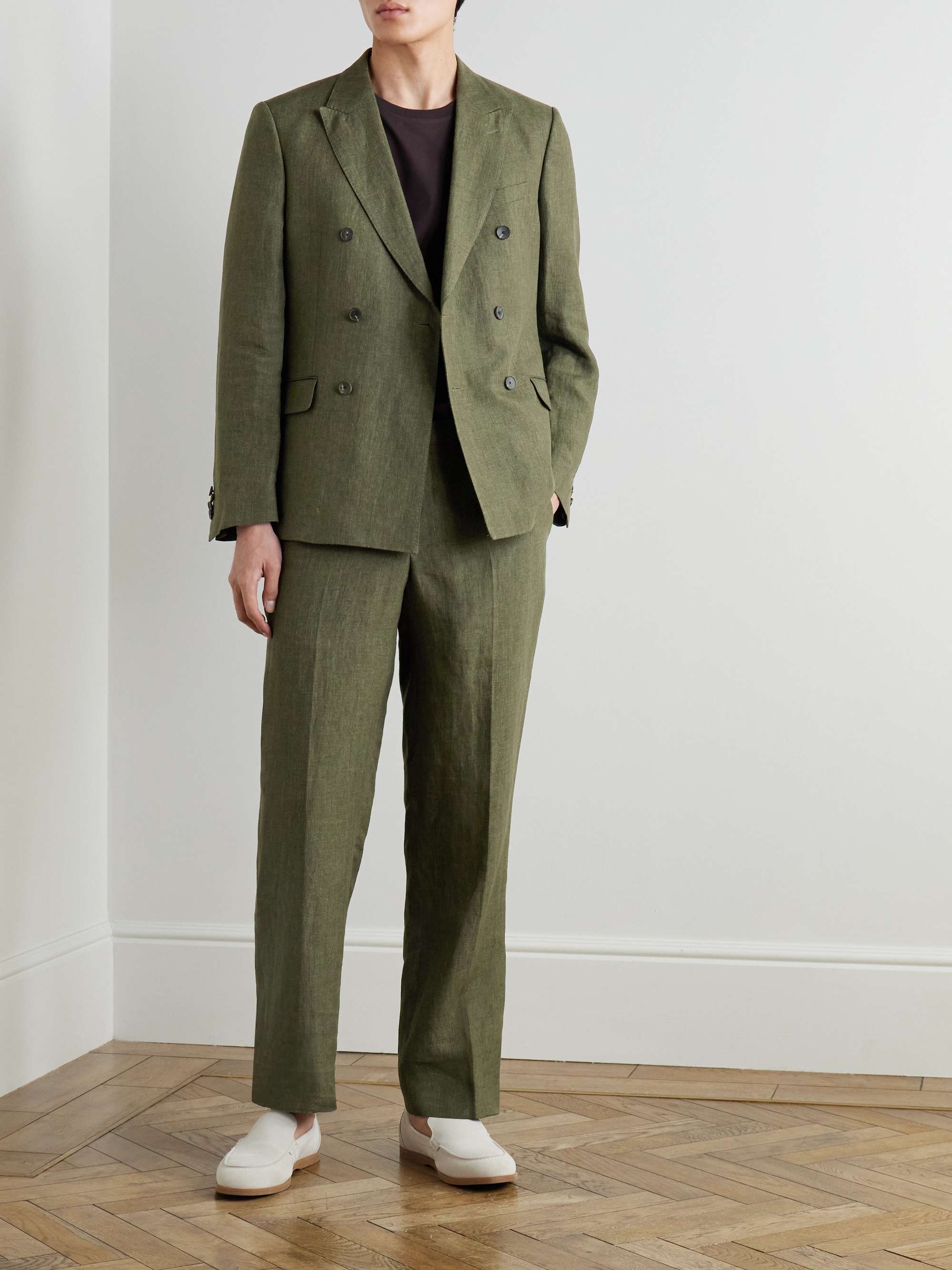 Double-Breasted Puppytooth Linen Suit Jacket view