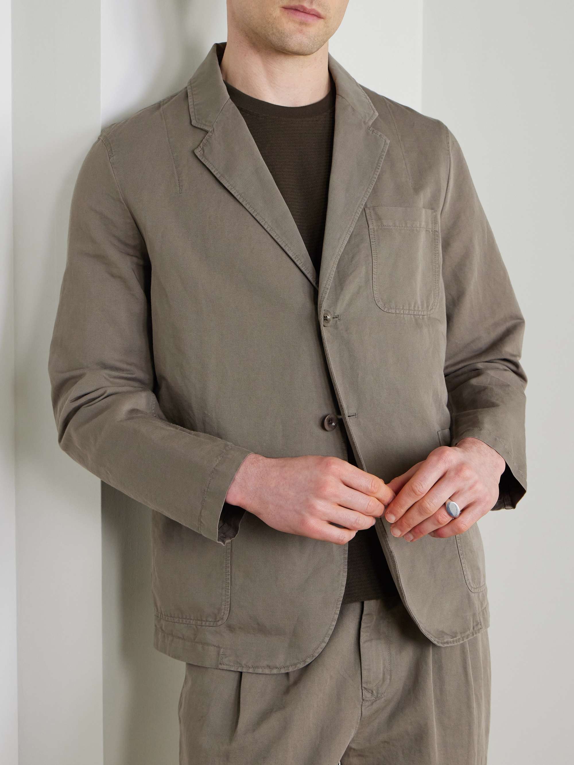 Unstructured Garment-Dyed Organic Cotton and Linen-Blend Suit Jacket view