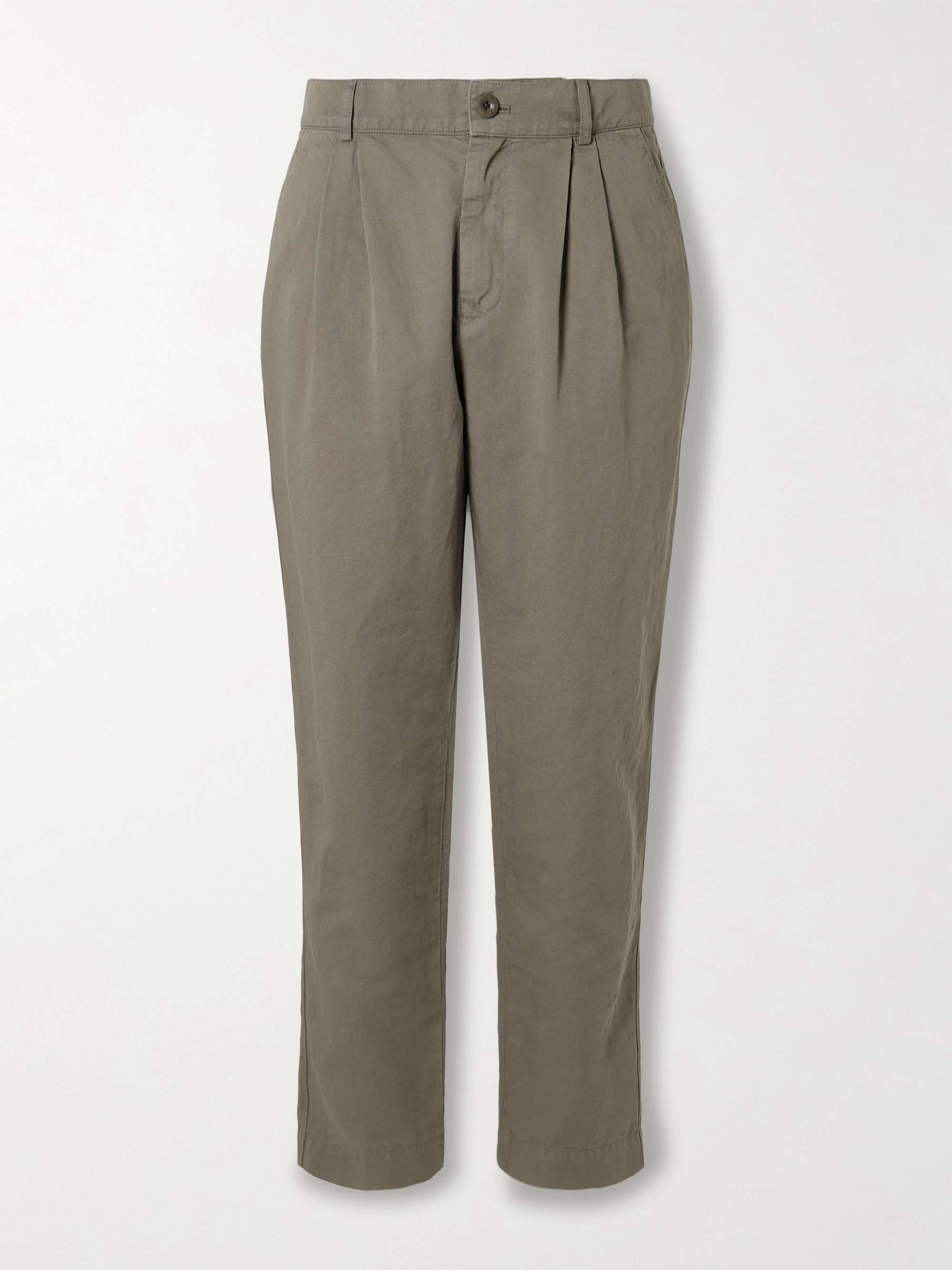 Steve Slim-Fit Pleated Organic Cotton and Linen-Blend Twill Trousers view