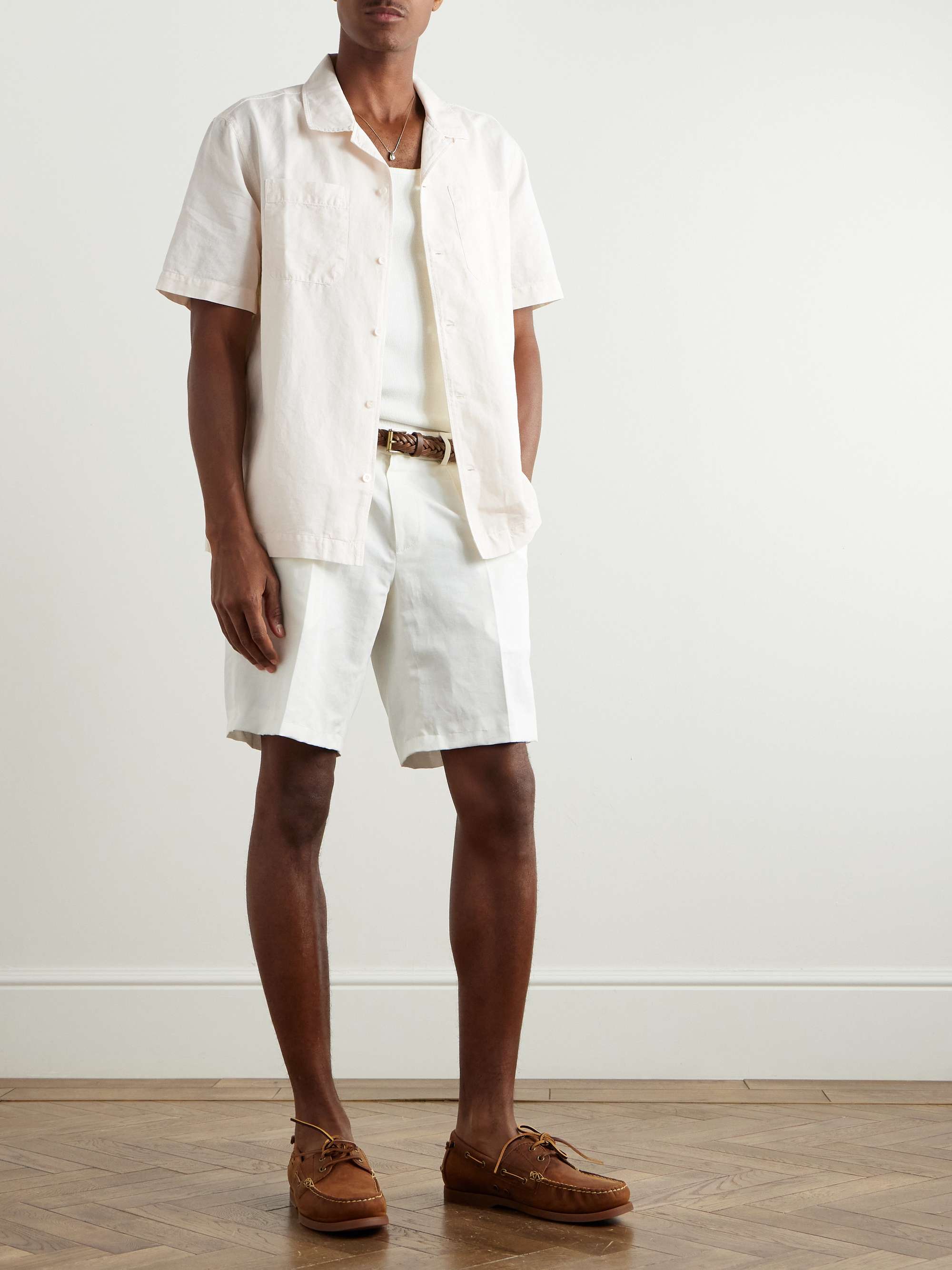 Camp-Collar Cotton and Linen-Blend Twill Shirt view