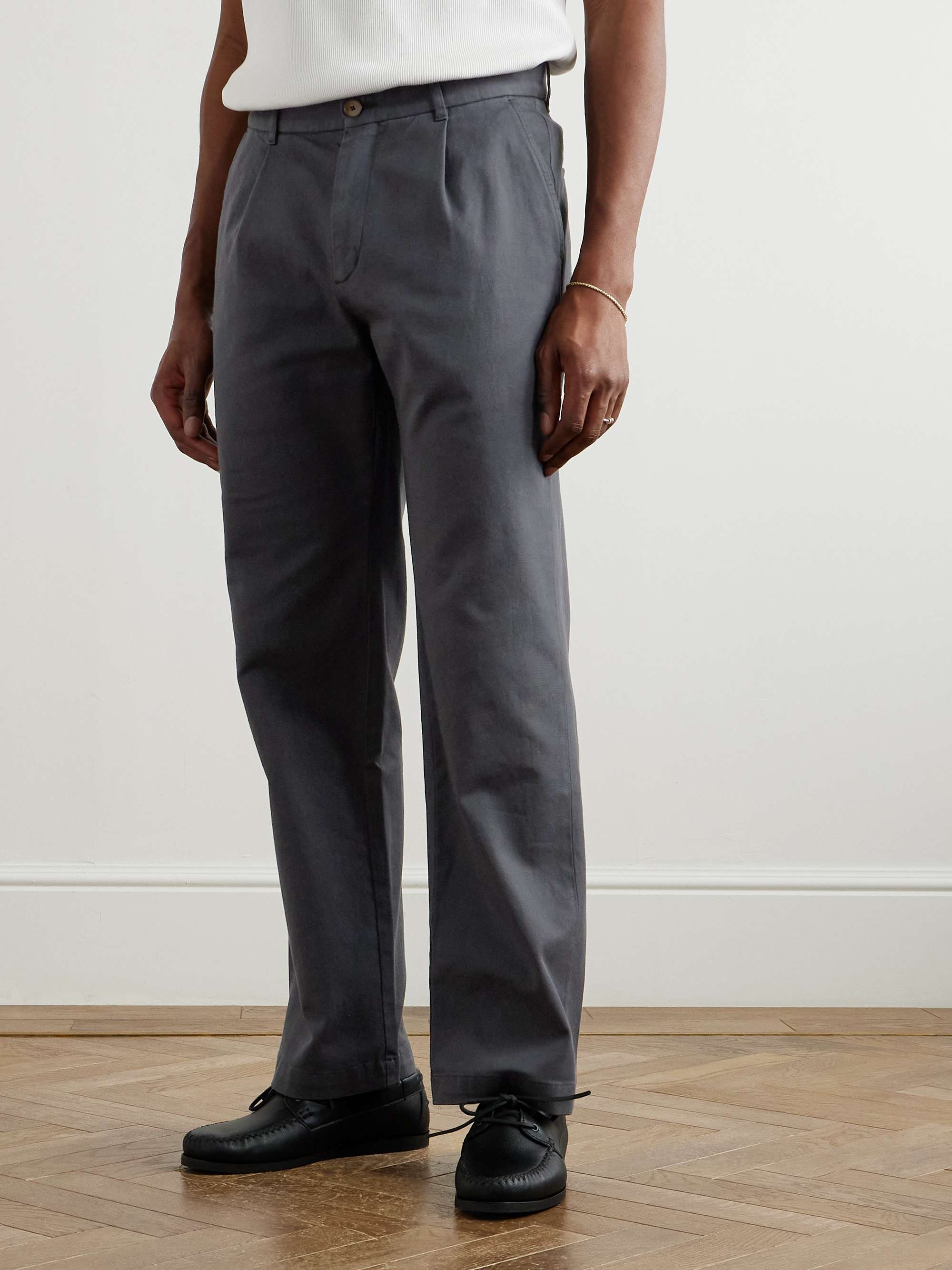 Edward Straight-Leg Pleated Cotton-Blend Cavalry Twill Trousers view