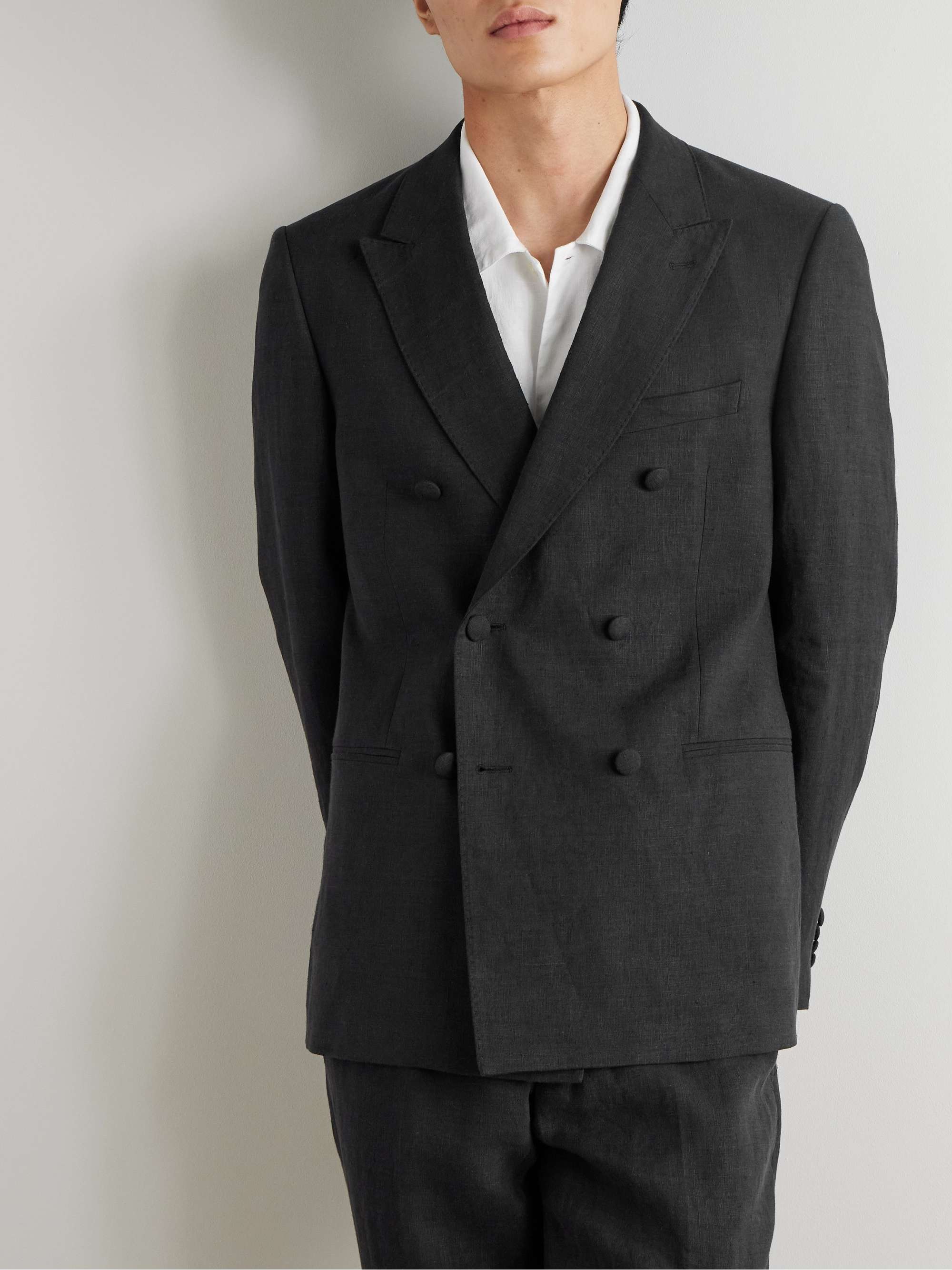 Double-Breasted Linen Tuxedo Jacket view