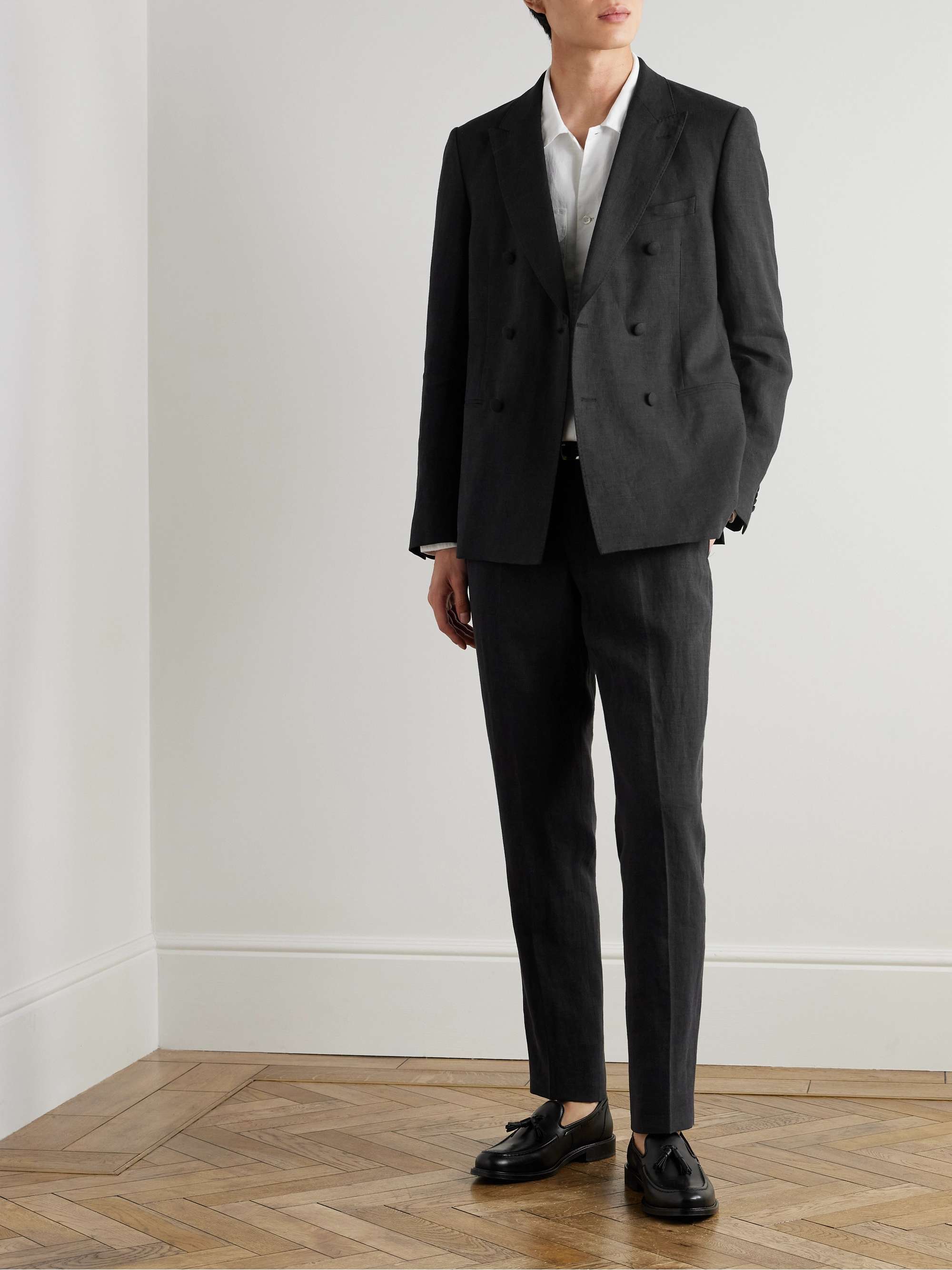 Double-Breasted Linen Tuxedo Jacket view