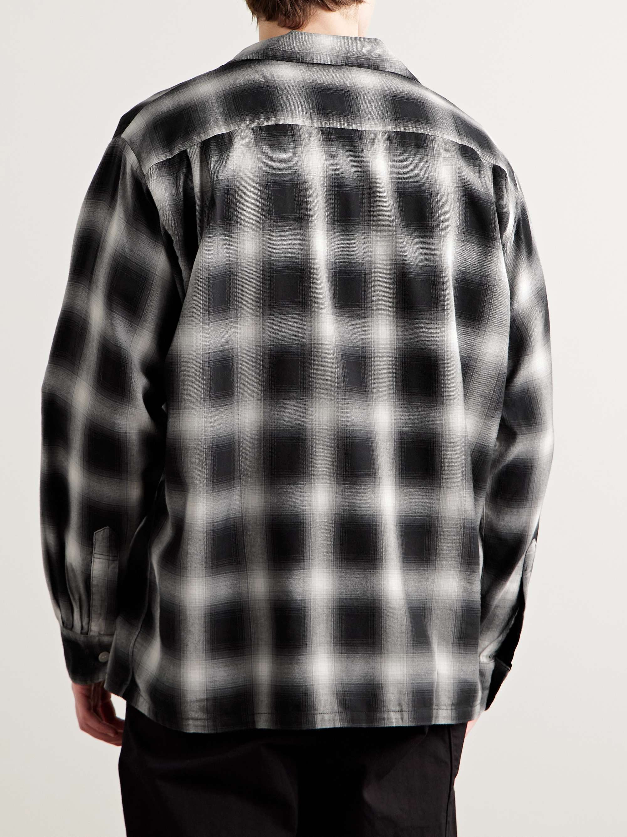 Convertible-Collar Checked Cotton-Blend Flannel Shirt view