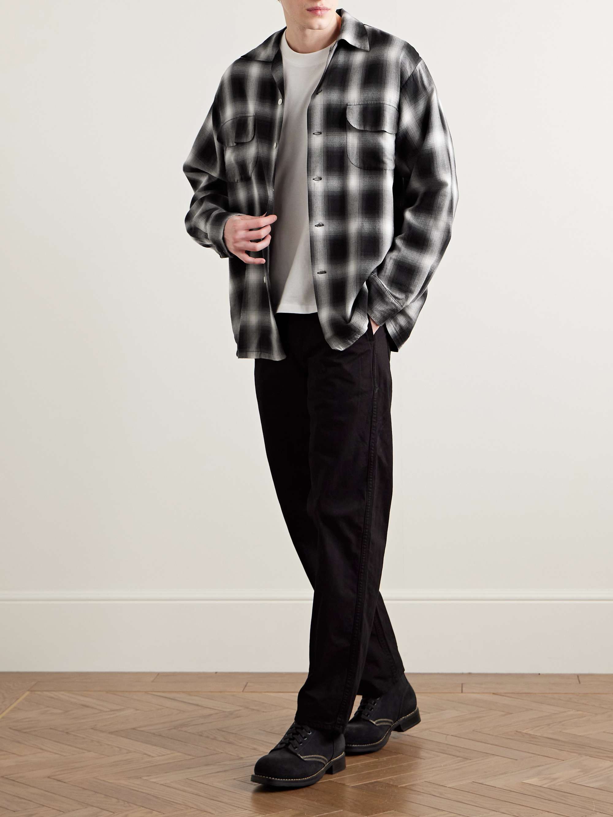 Convertible-Collar Checked Cotton-Blend Flannel Shirt view