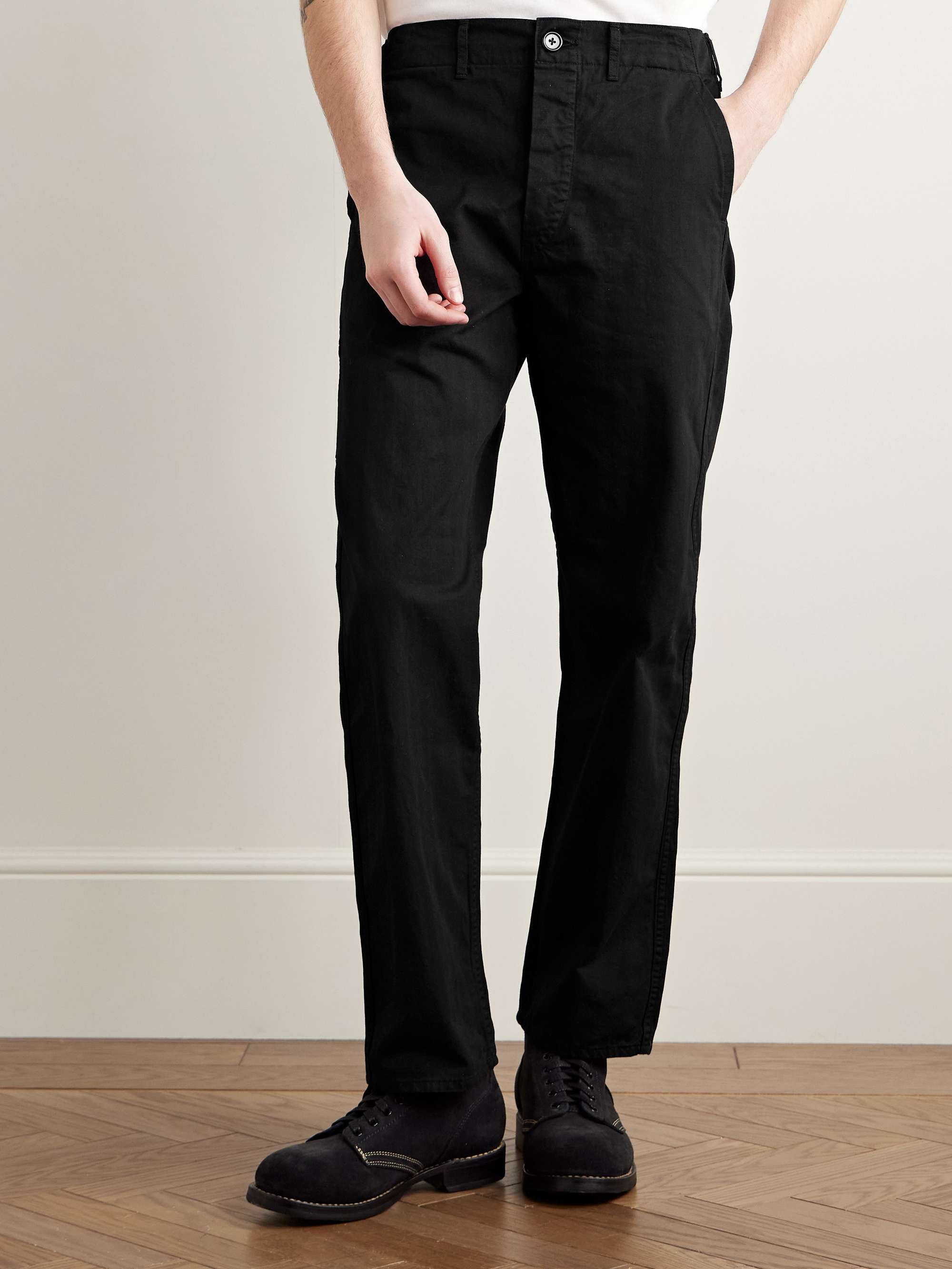 Straight-Leg Twill-Striped Cotton Trousers view