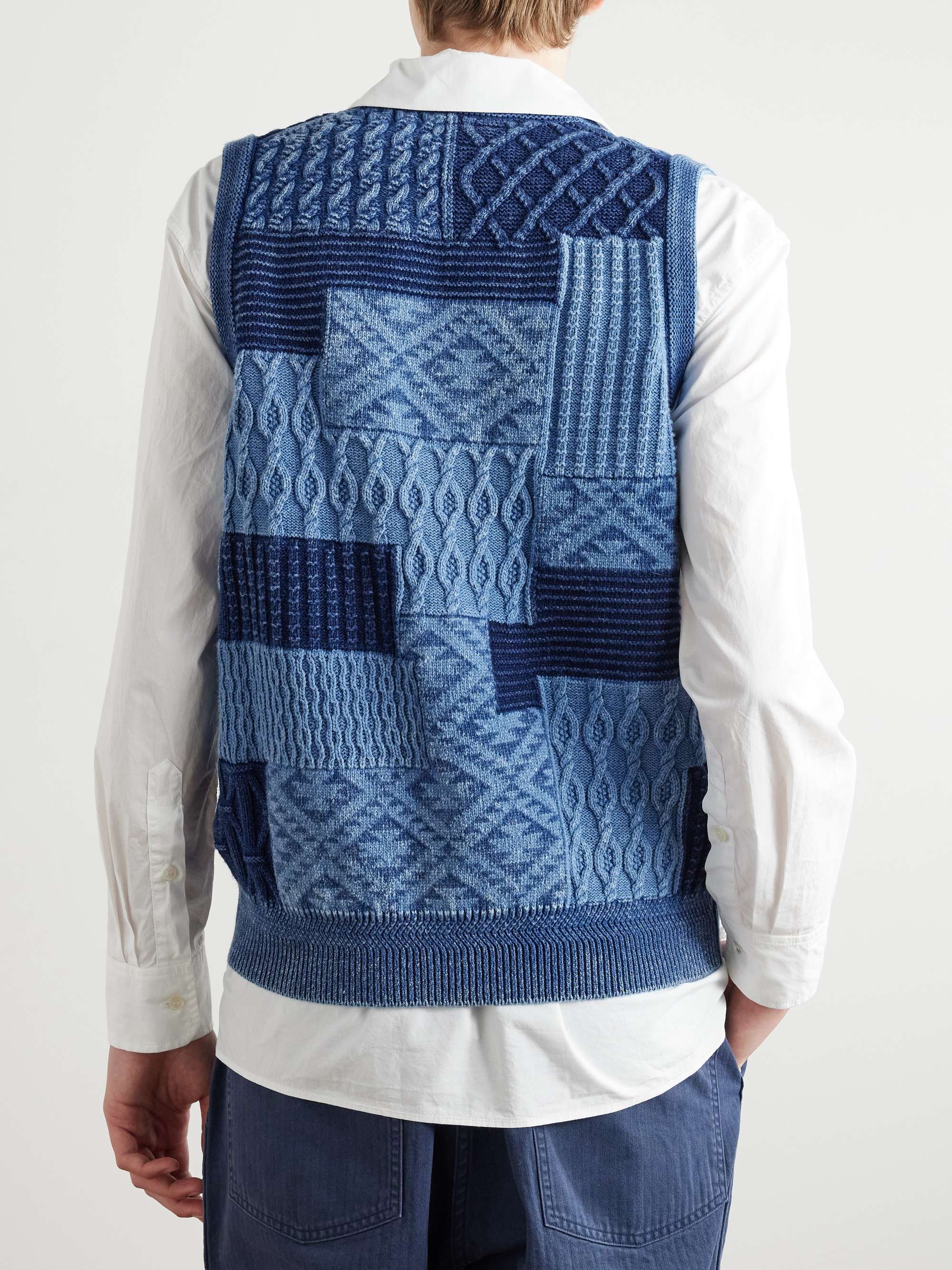 Patchwork Indigo-Dyed Cotton Sweater Vest view