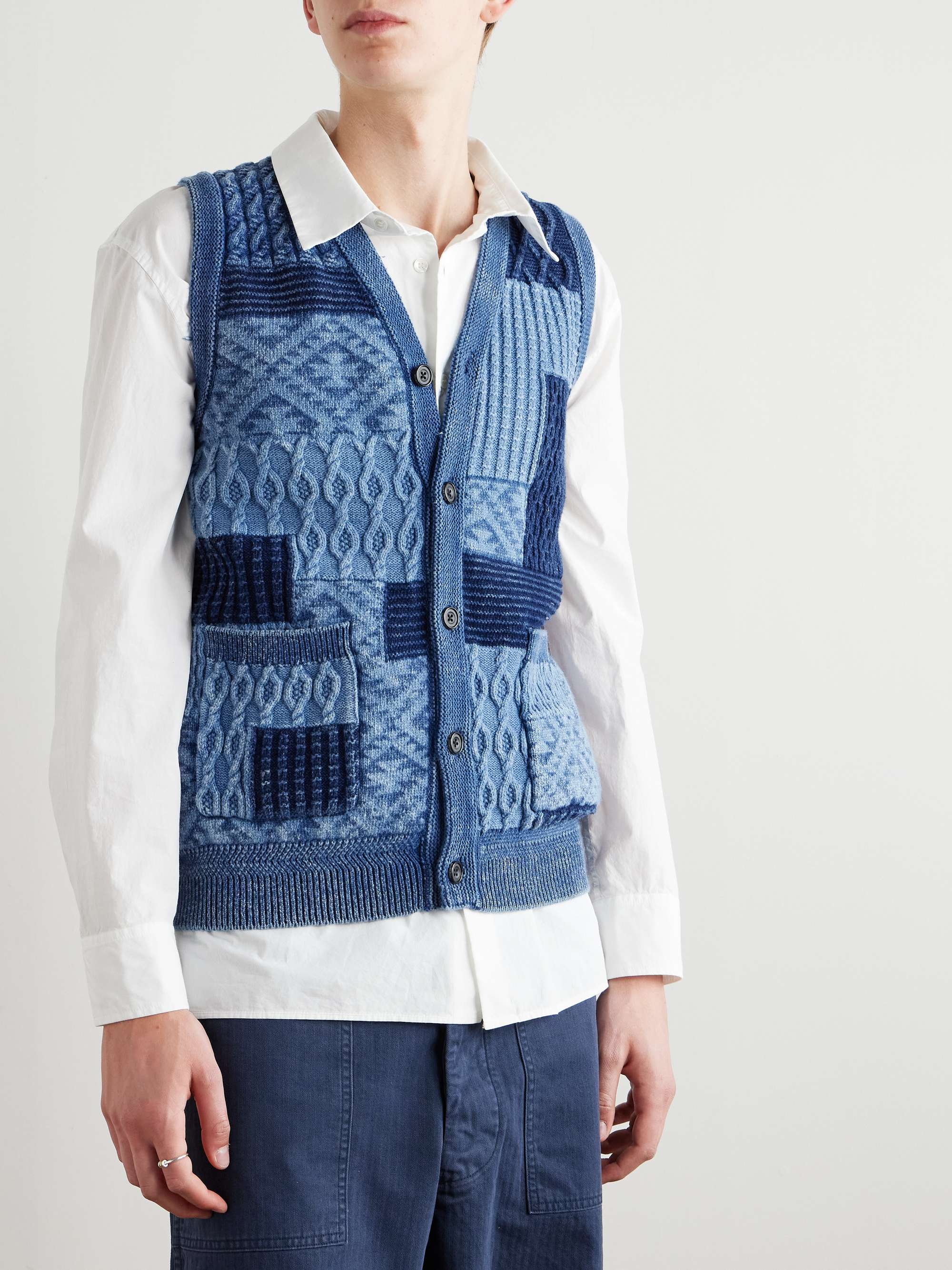 Patchwork Indigo-Dyed Cotton Sweater Vest view