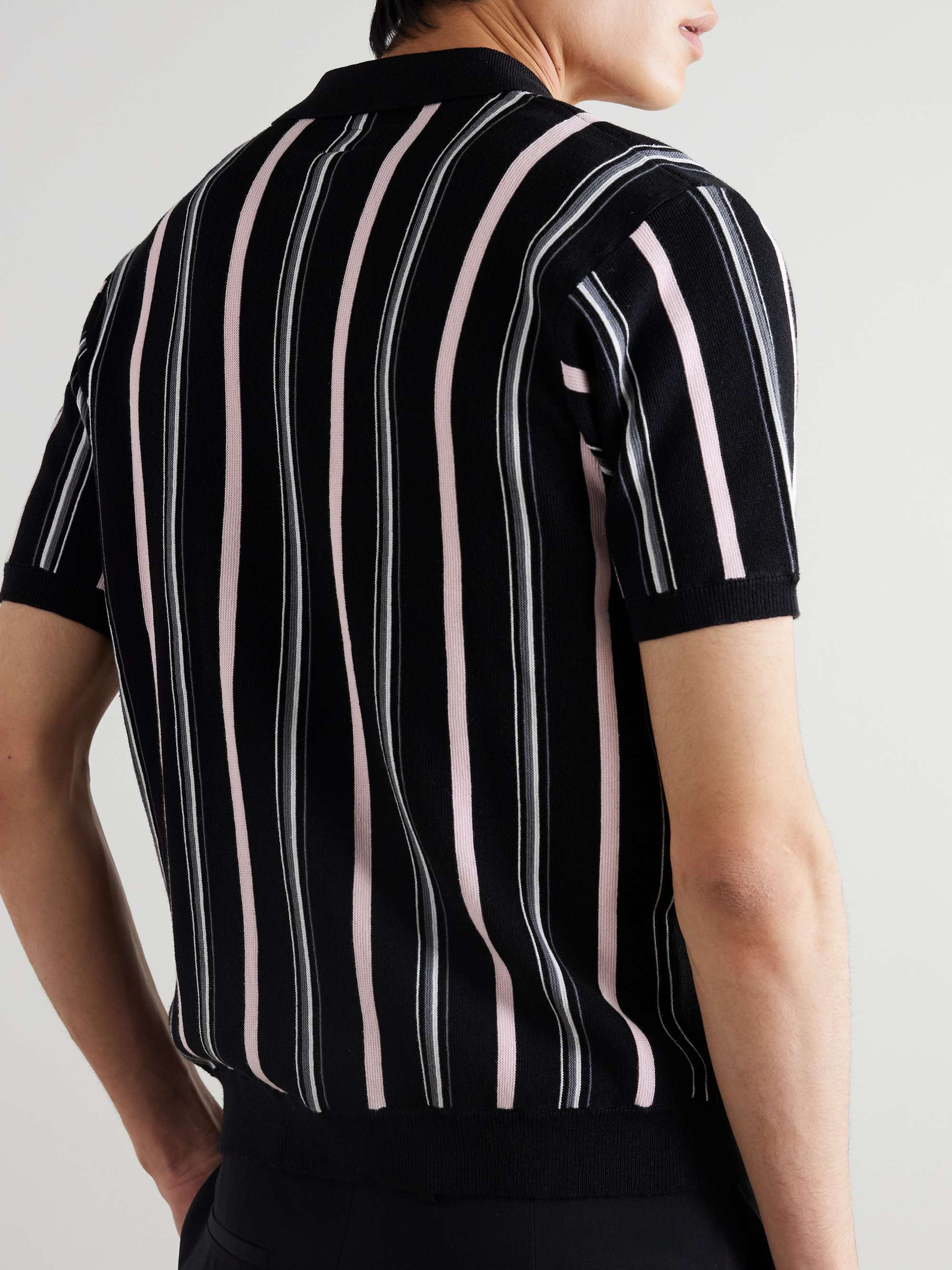 Striped Ramie-Blend Zip-Up Shirt view