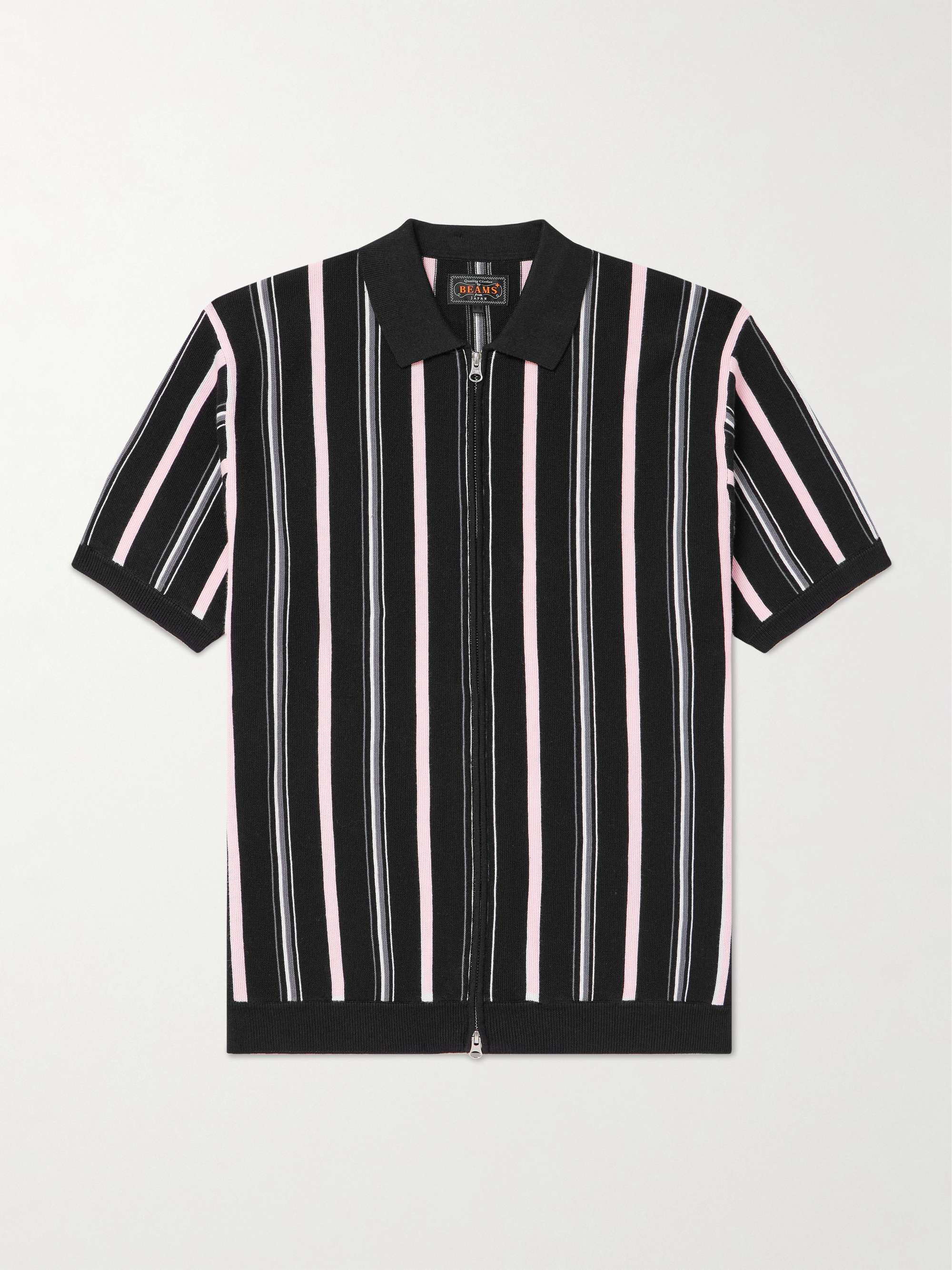 Striped Ramie-Blend Zip-Up Shirt view