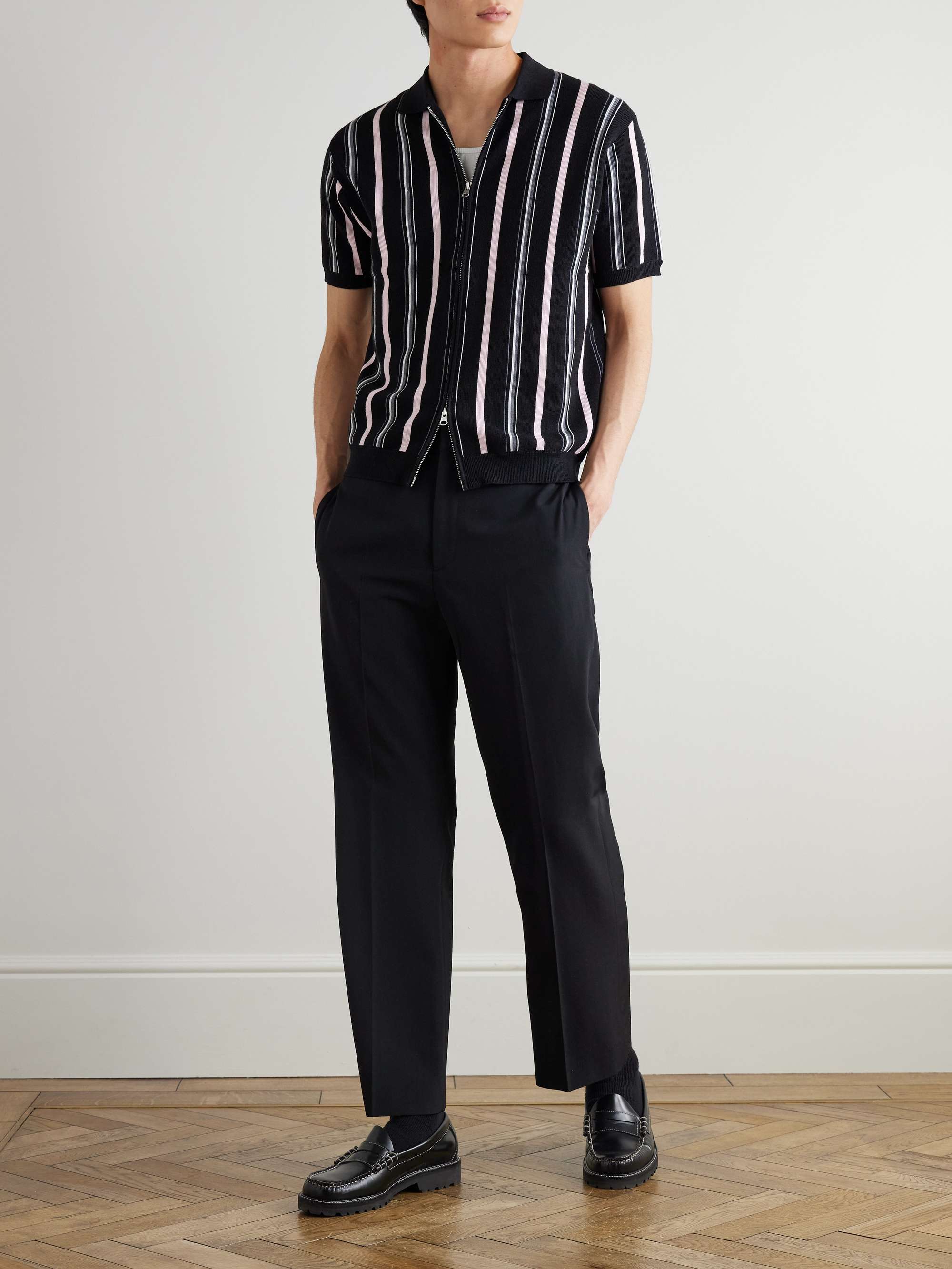 Striped Ramie-Blend Zip-Up Shirt view