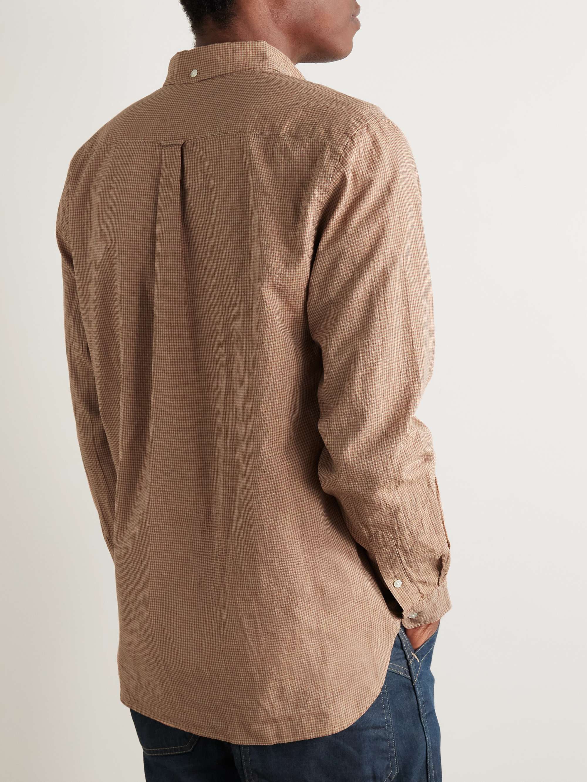 Button-Down Collar Gingham Cotton and Linen-Blend Shirt view