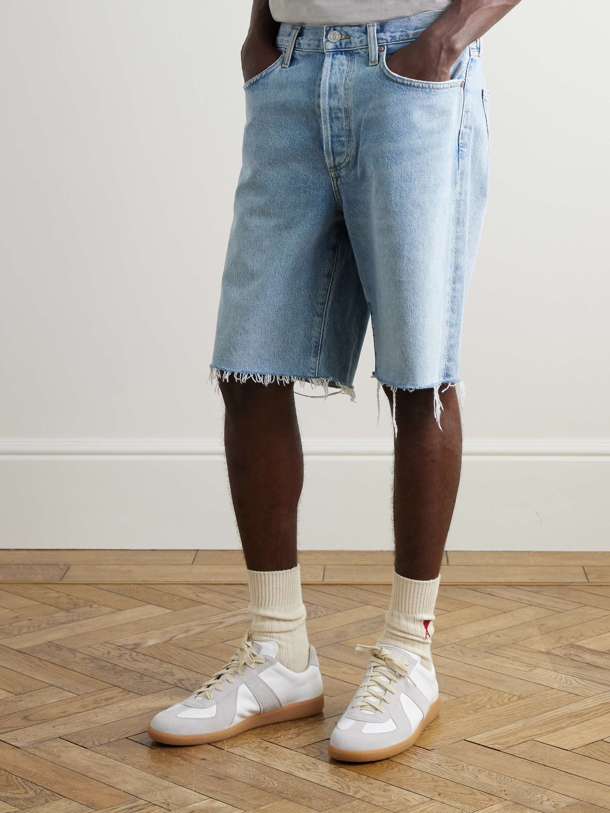 Anson Straight-Leg Frayed Denim Shorts view