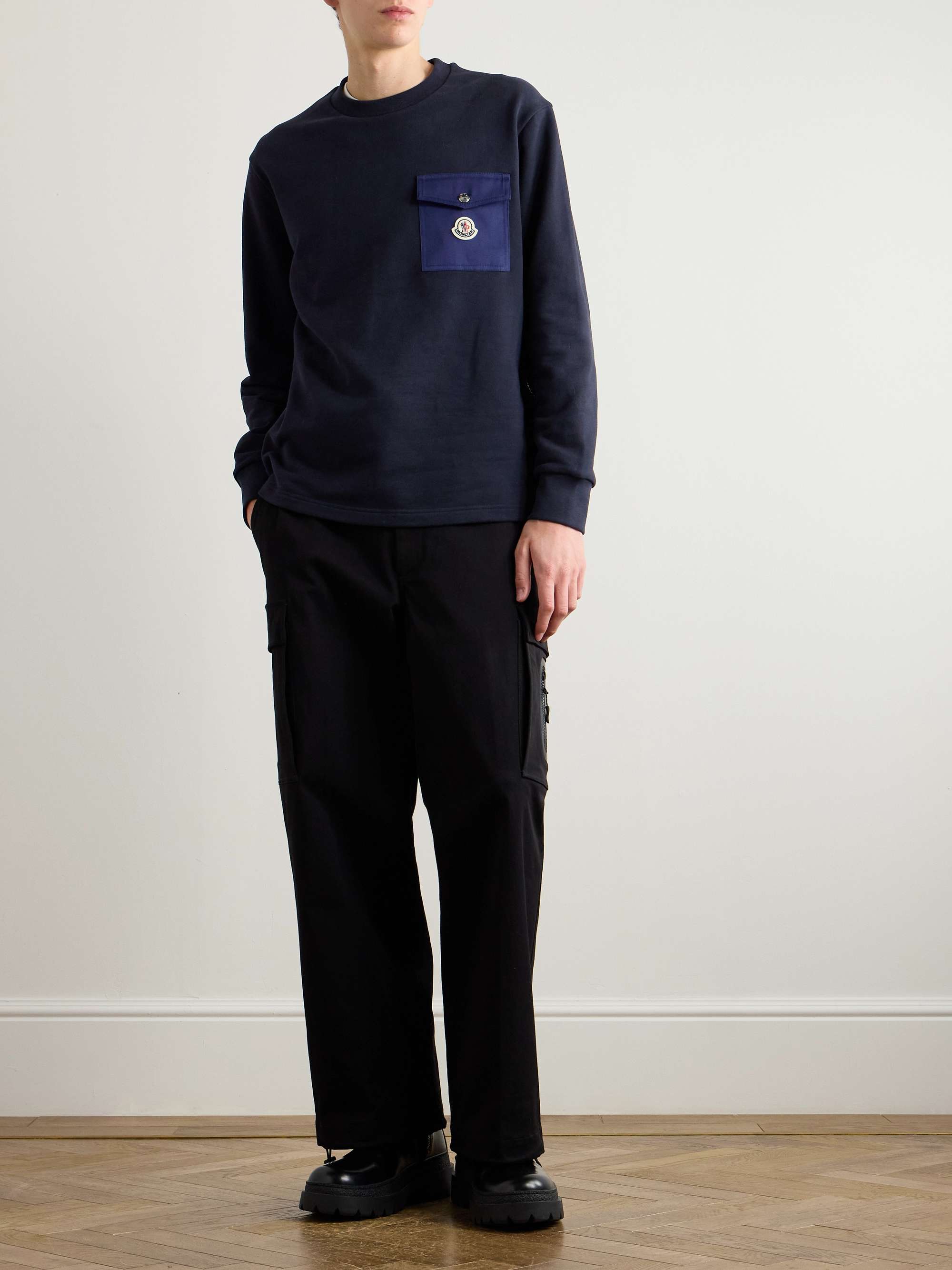 Zip-Detailed Logo-Appliquéd Twill-Trimmed Cotton-Jersey Sweatshirt view