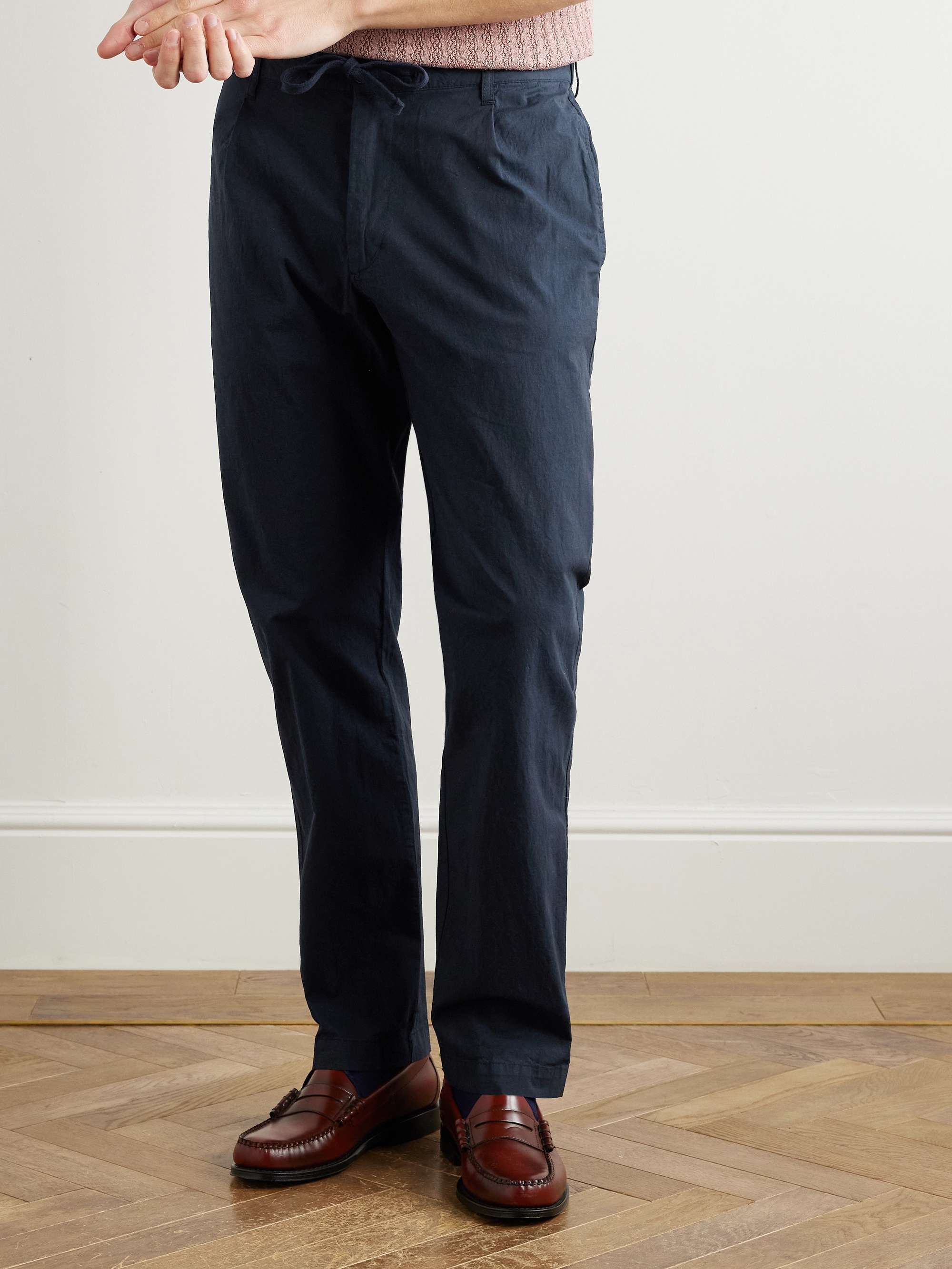 Tanker Straight-Leg Pleated Stretch-Cotton Drawstring Trousers view