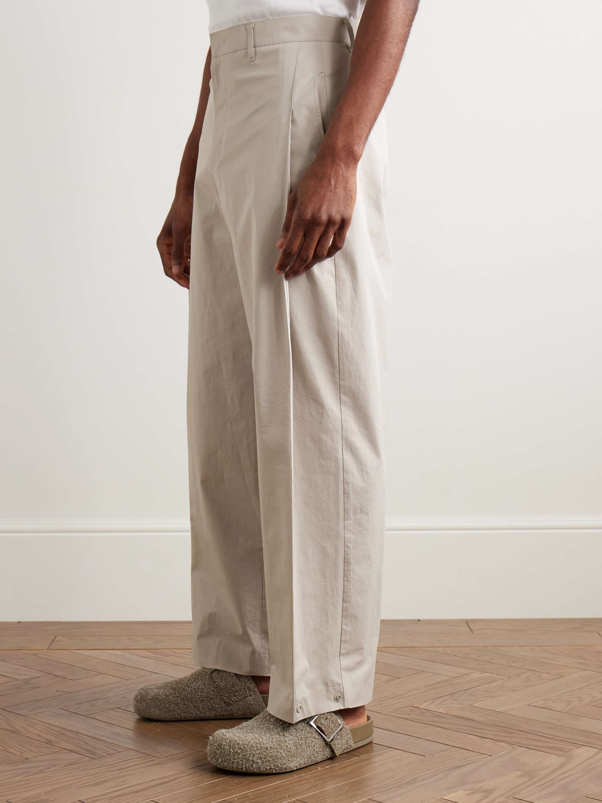 Straight-Leg Pleated Cotton-Blend Poplin Trousers view