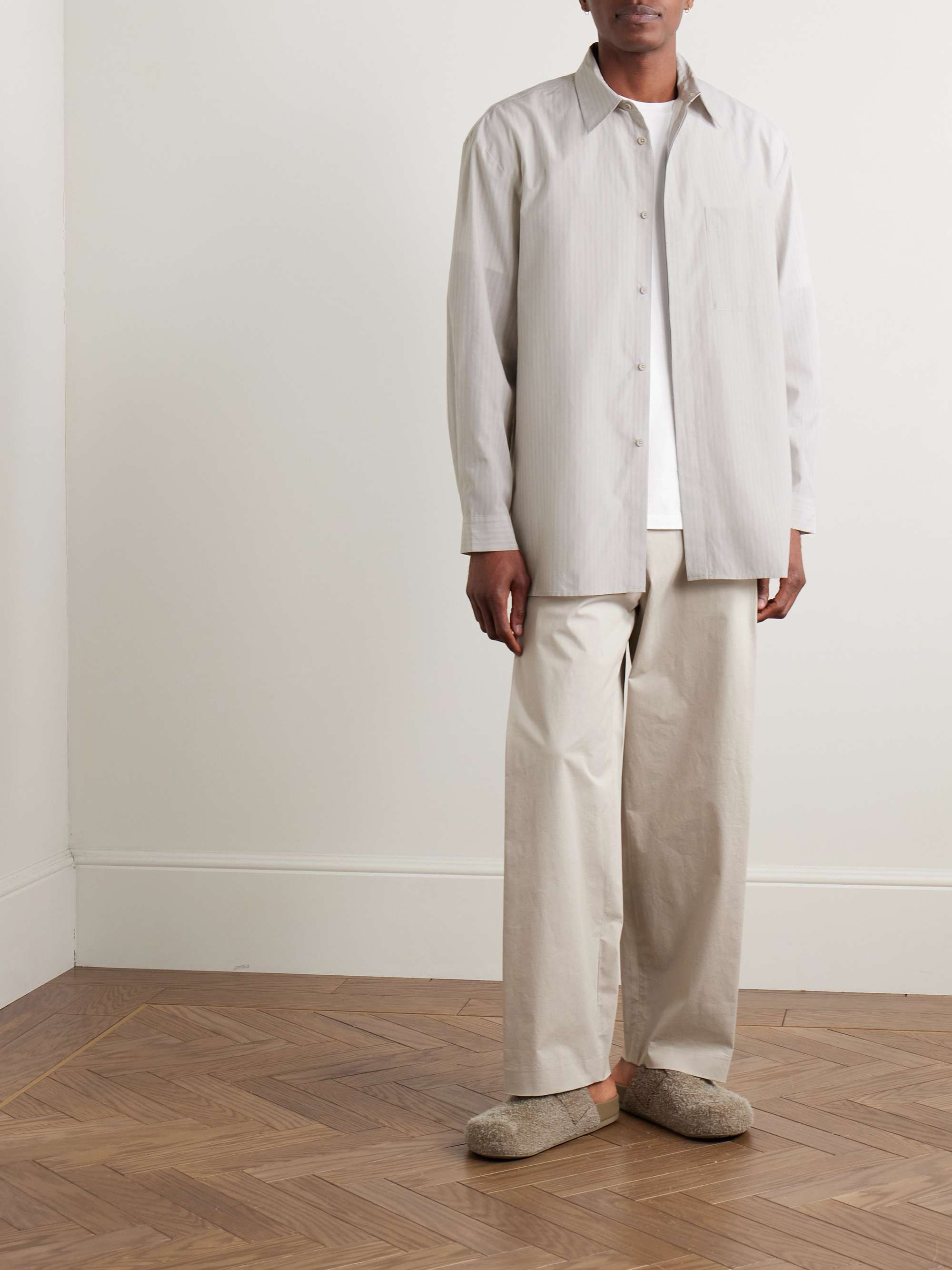 Straight-Leg Pleated Cotton-Blend Poplin Trousers view