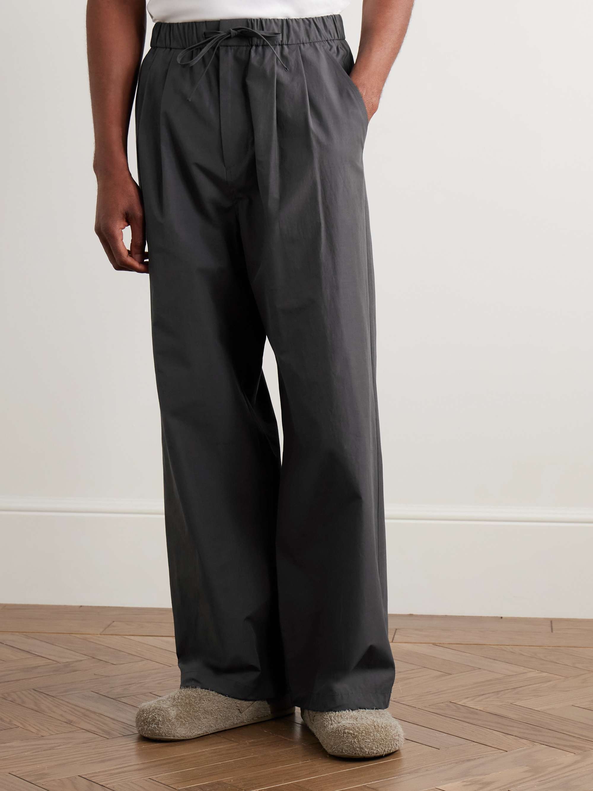 Wide-Leg Poplin Drawstring Trousers view