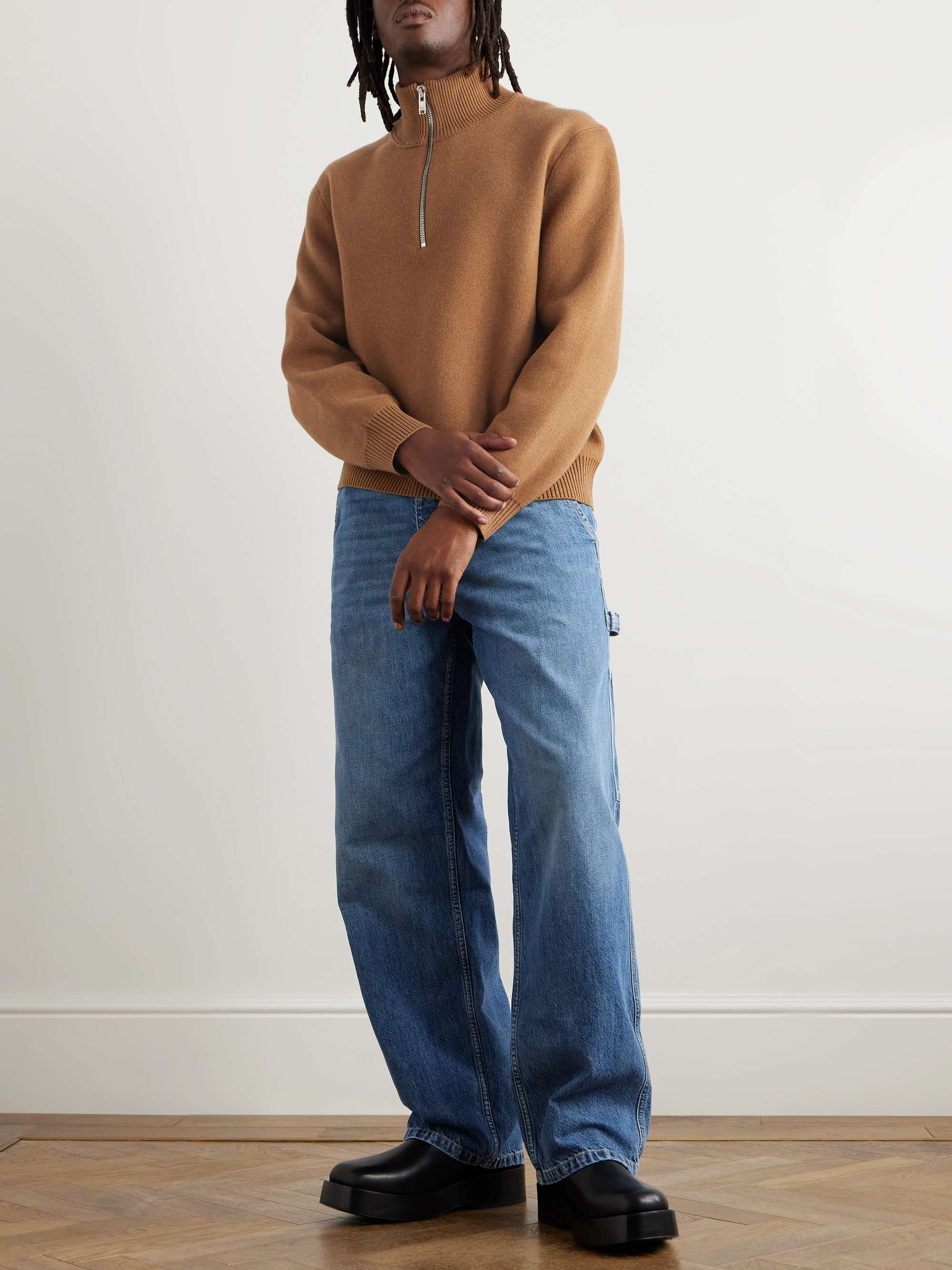 Ribbed Cashmere-Blend Half-Zip Sweater view