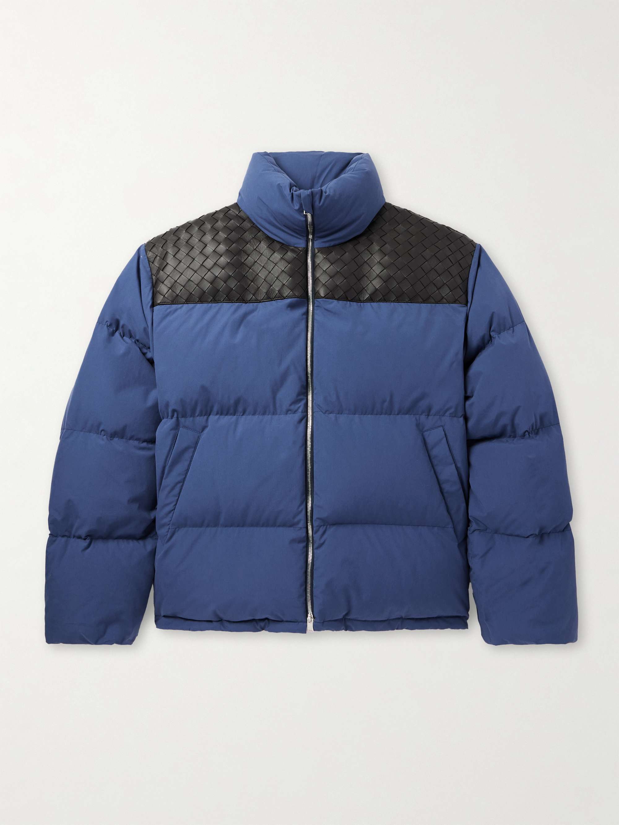 Intrecciato Leather-Trimmed Quilted Cotton-Poplin Down Jacket view