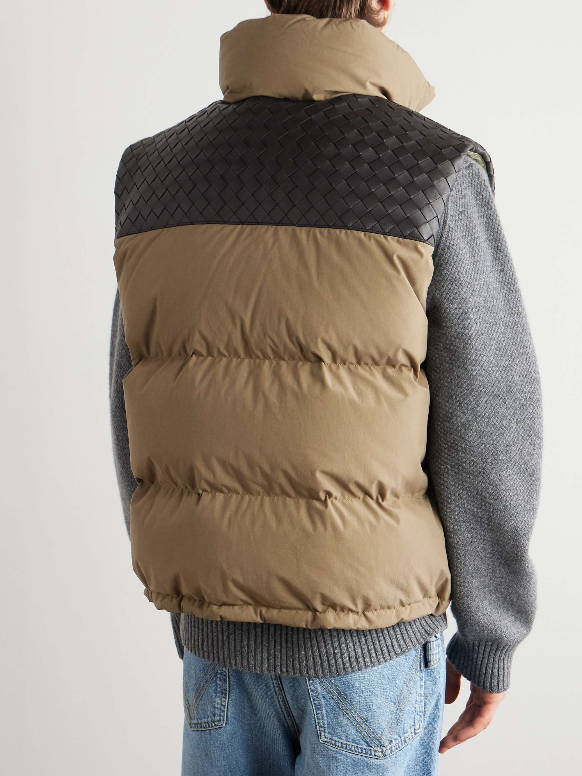 Intrecciato Leather-Panelled Quilted Cotton Down Gilet view