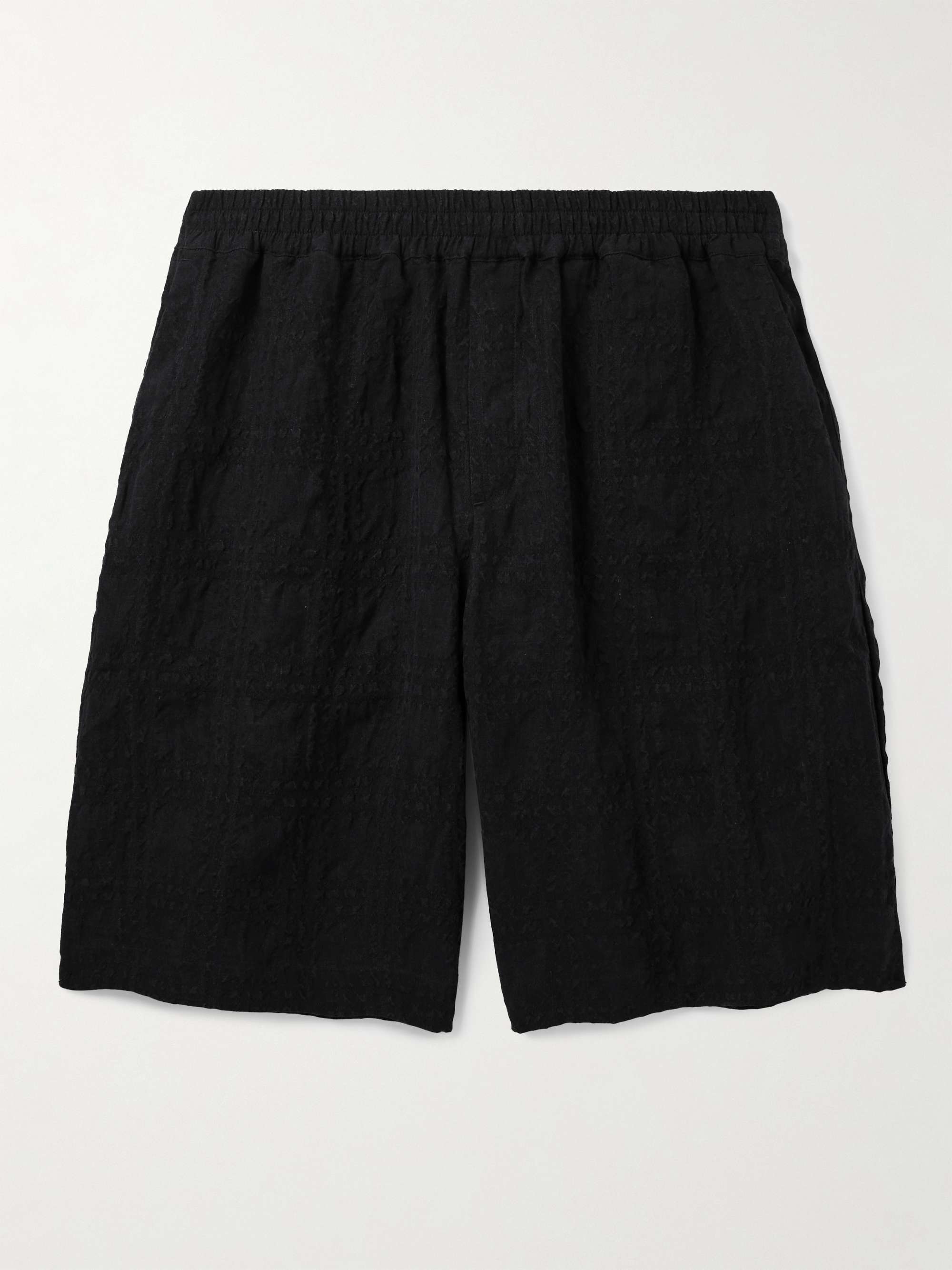 Saleh Wide-Leg Checked Linen and Lyocell-Blend Seersucker Shorts view