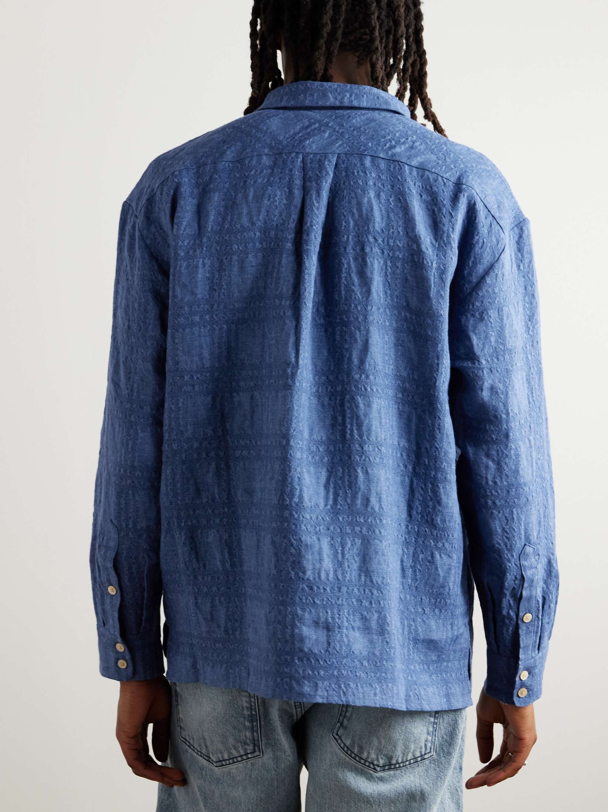 Gusto Checked Linen and Lyocell-Blend Textured-Chambray Shirt view