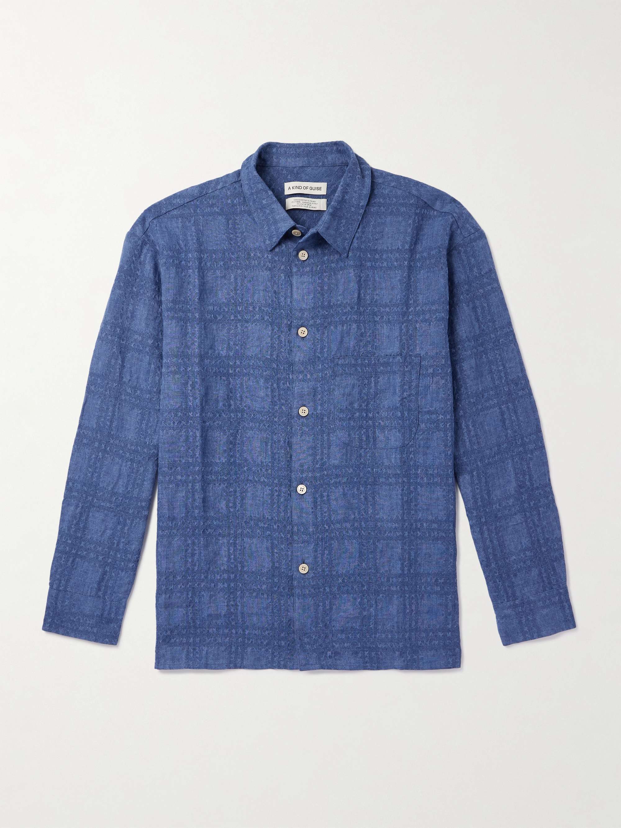 Gusto Checked Linen and Lyocell-Blend Textured-Chambray Shirt view