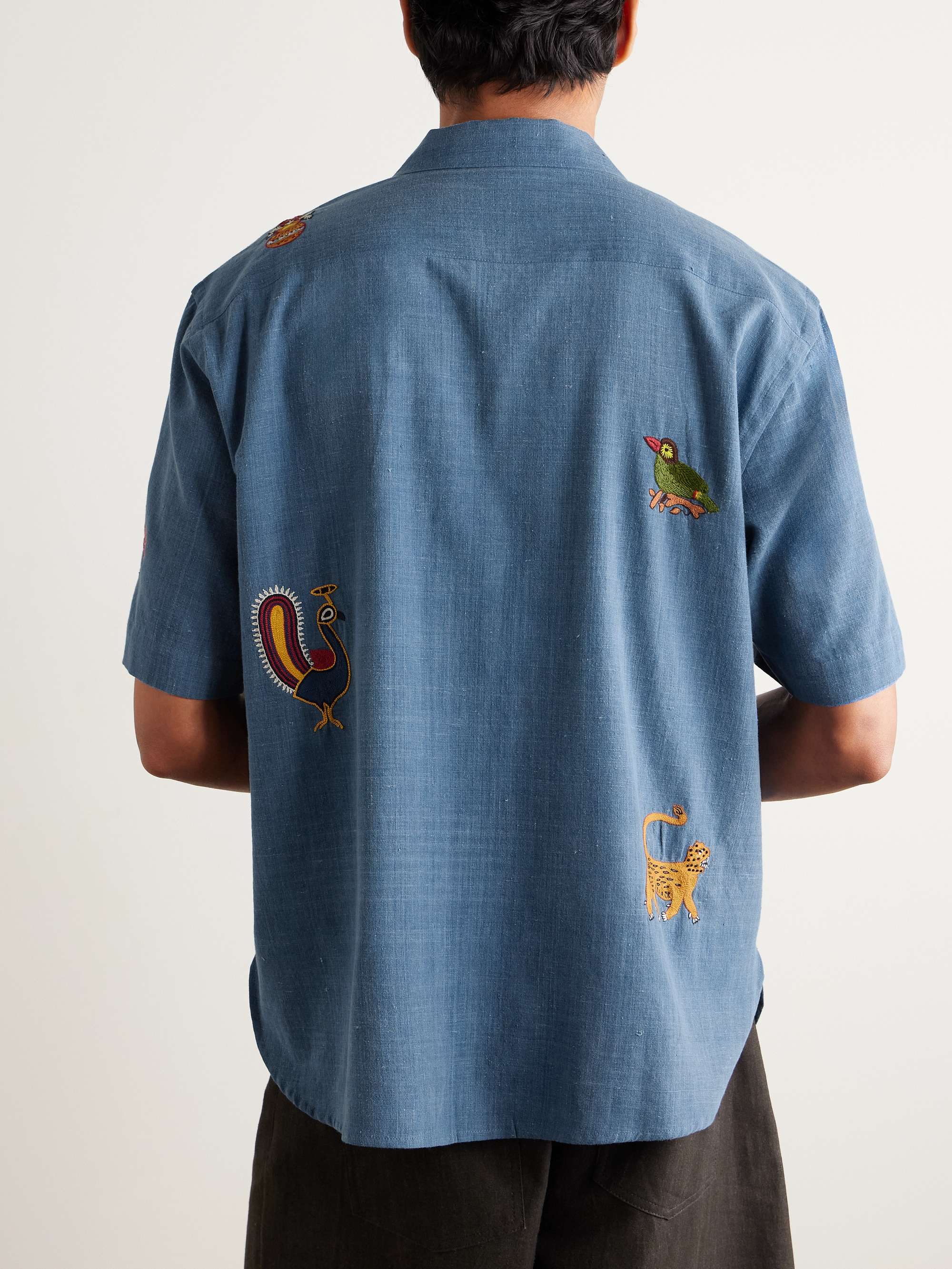 Ronen Convertible-Collar Embroidered Cotton-Khadi Shirt view