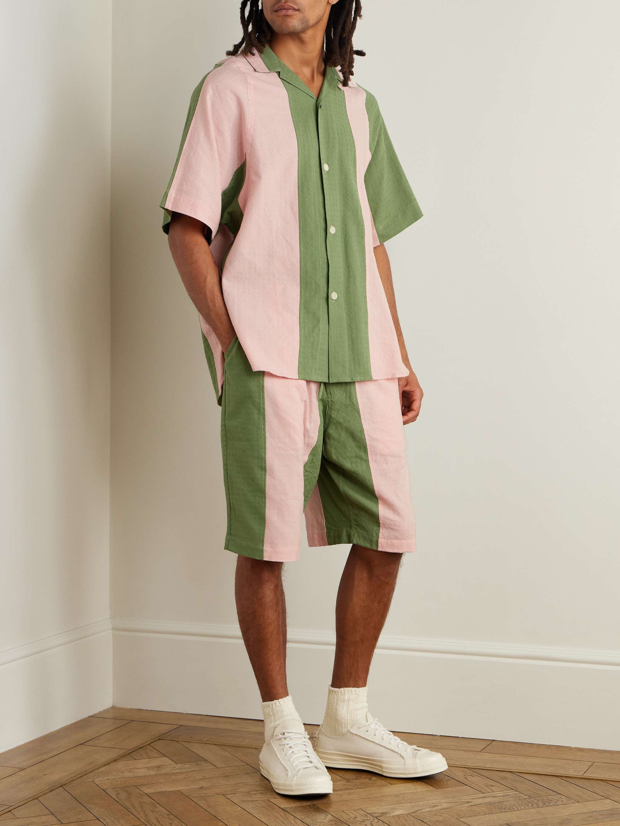 Milo Straight-Leg Striped Cotton-Jacquard Drawstring Shorts view