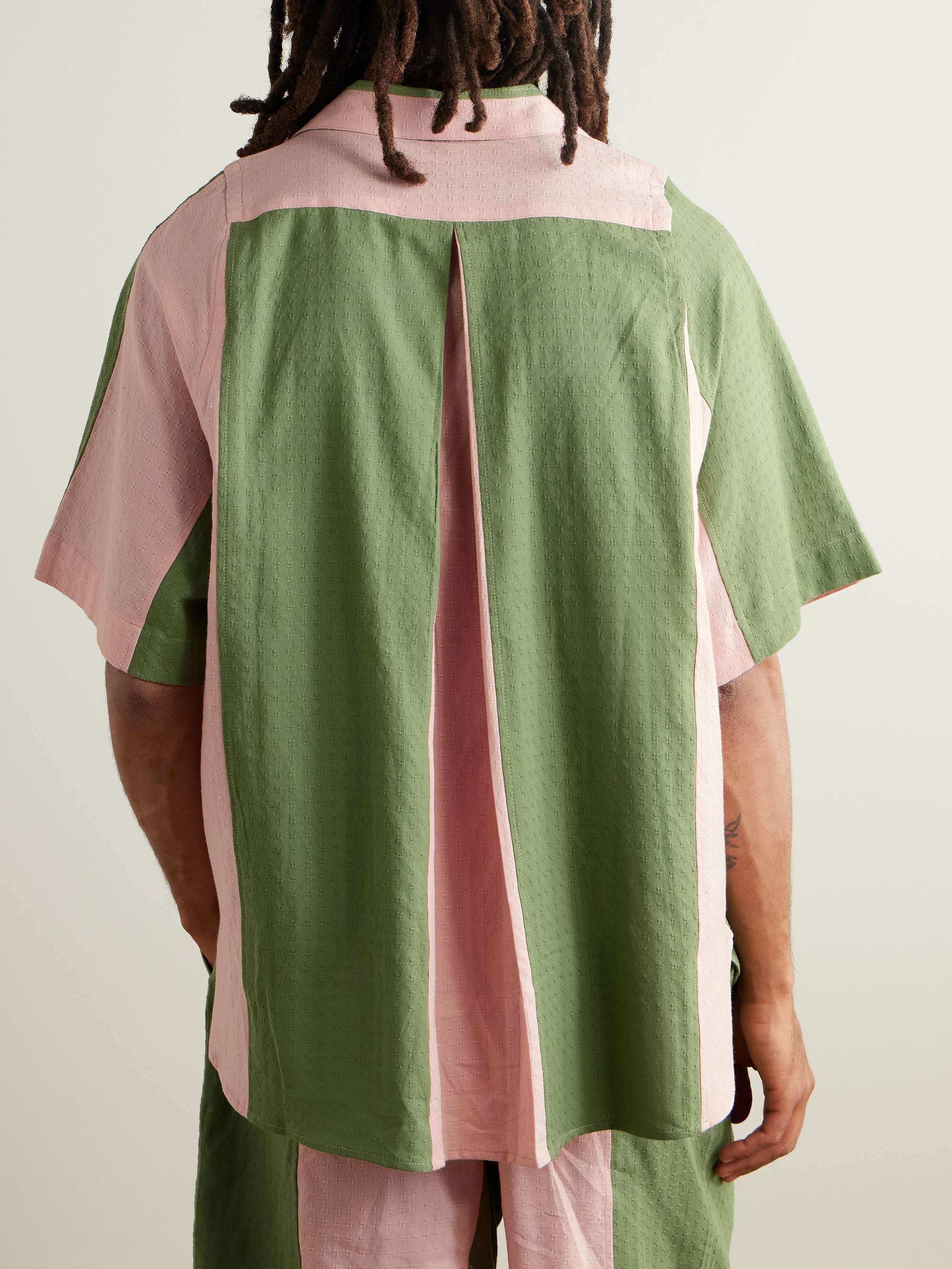 Yusuke Convertible-Collar Striped Cotton-Jacquard Shirt view