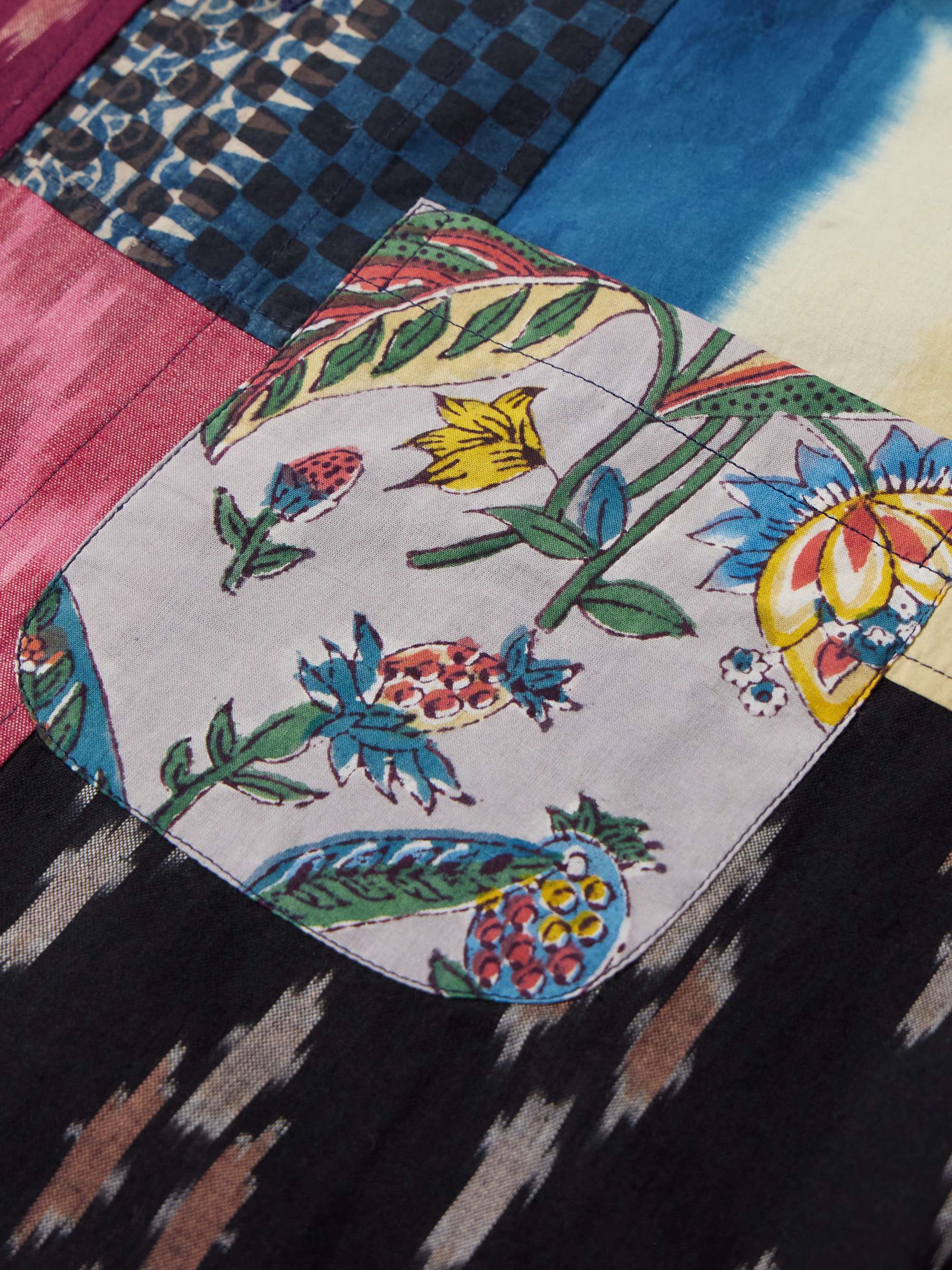 Convertible-Collar Patchwork Printed Cotton Shirt view