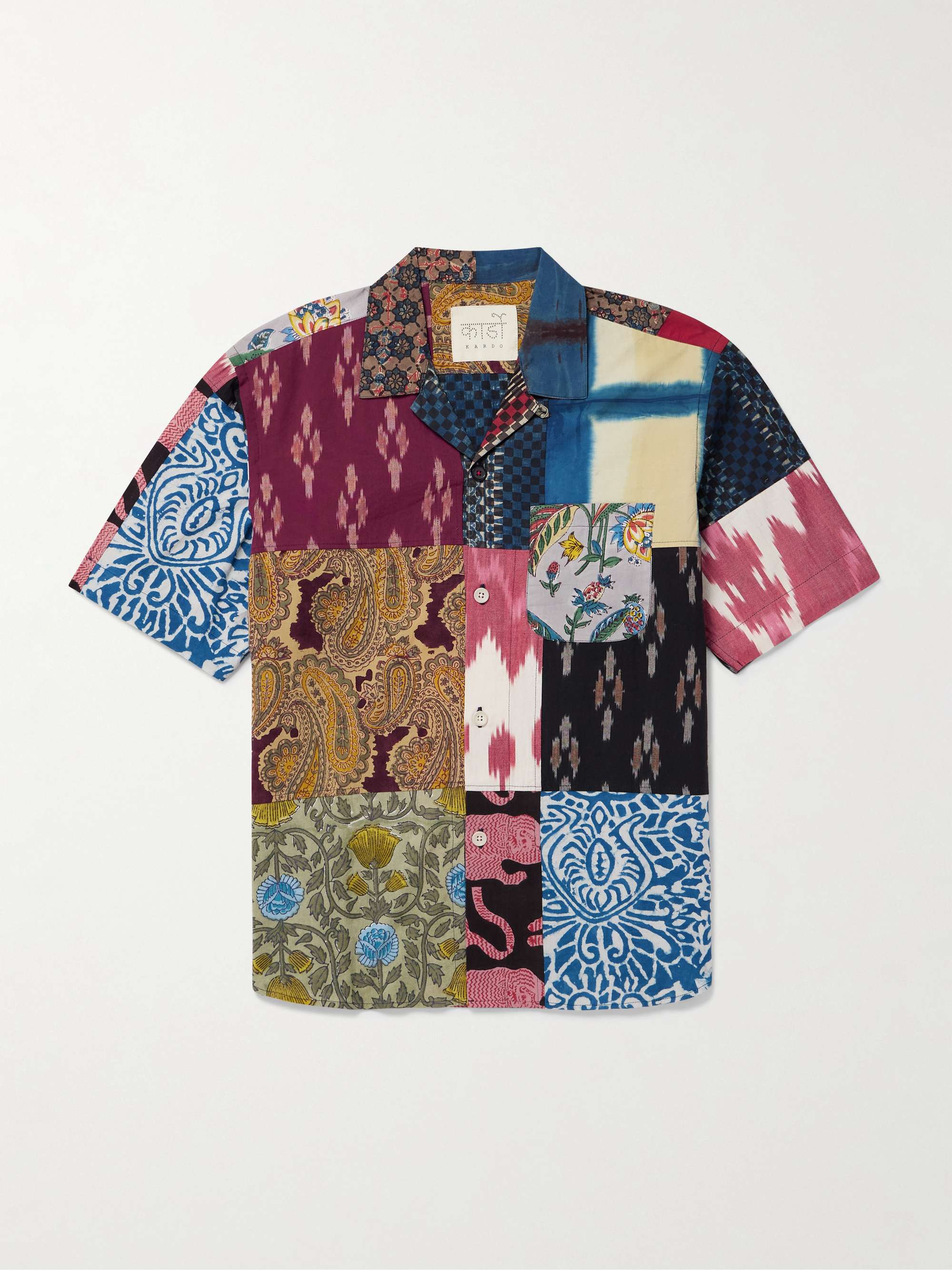 Convertible-Collar Patchwork Printed Cotton Shirt view