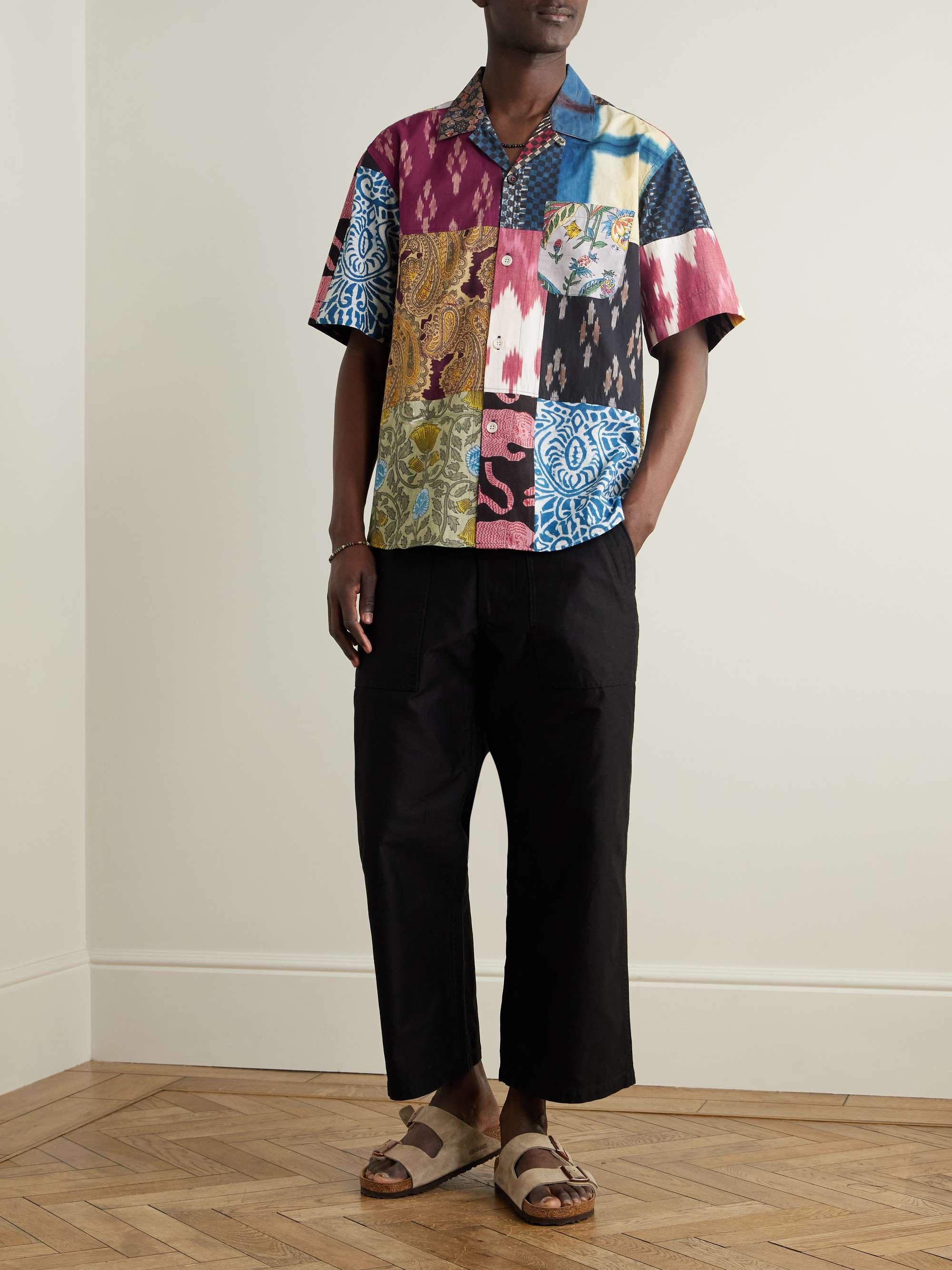 Convertible-Collar Patchwork Printed Cotton Shirt view