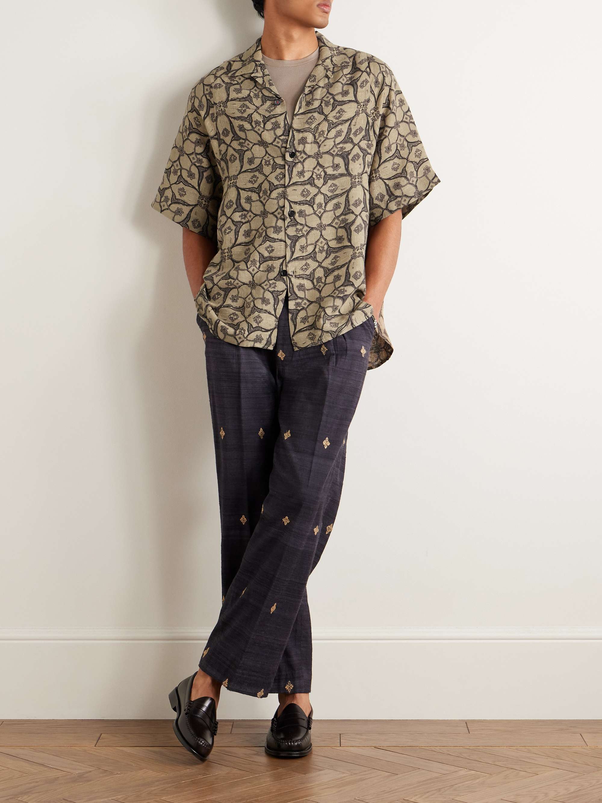 Yusuke Convertible-Collar Printed Silk Shirt view