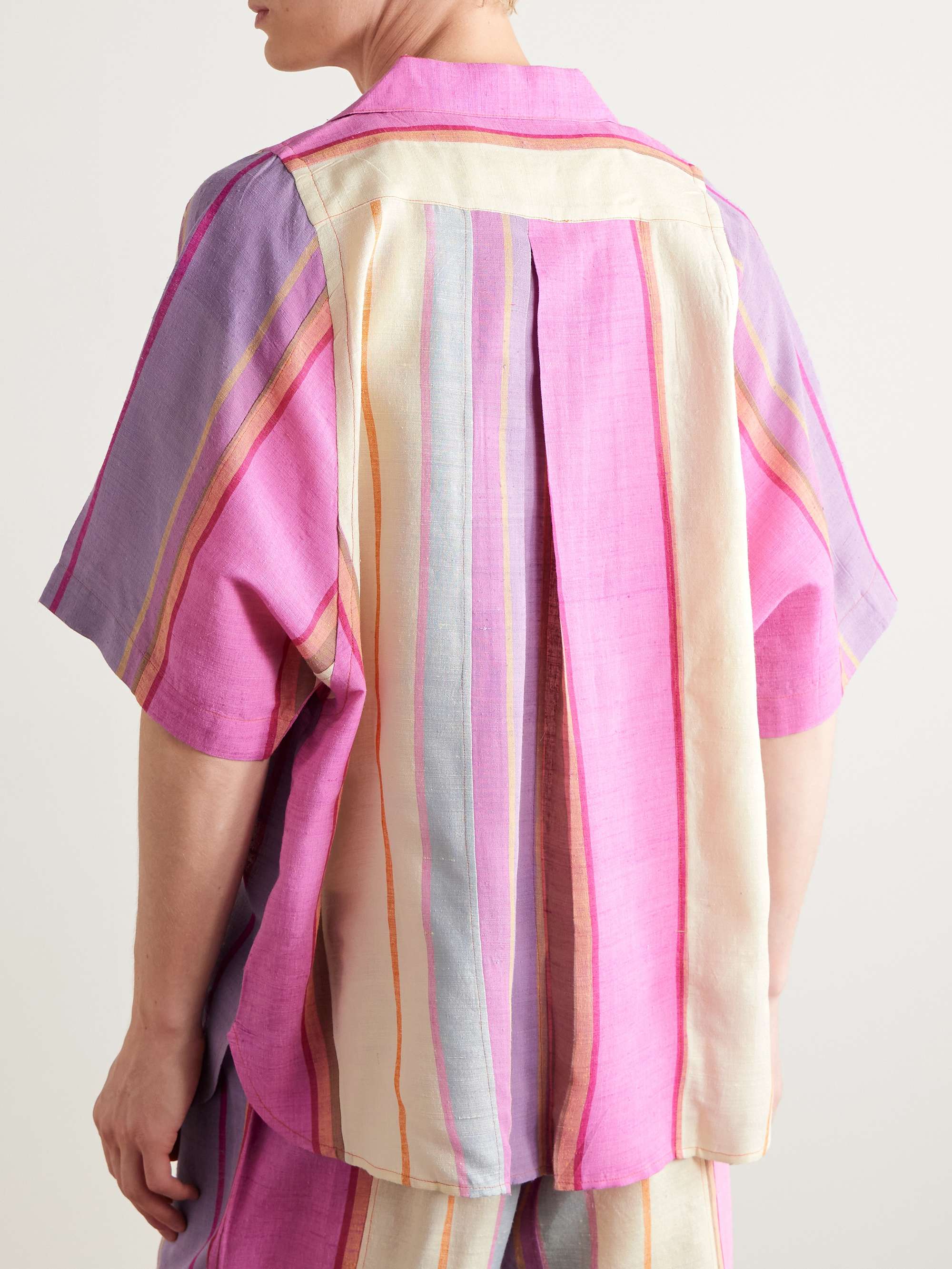 Yusuke Convertible-Collar Embroidered Striped Silk Shirt view