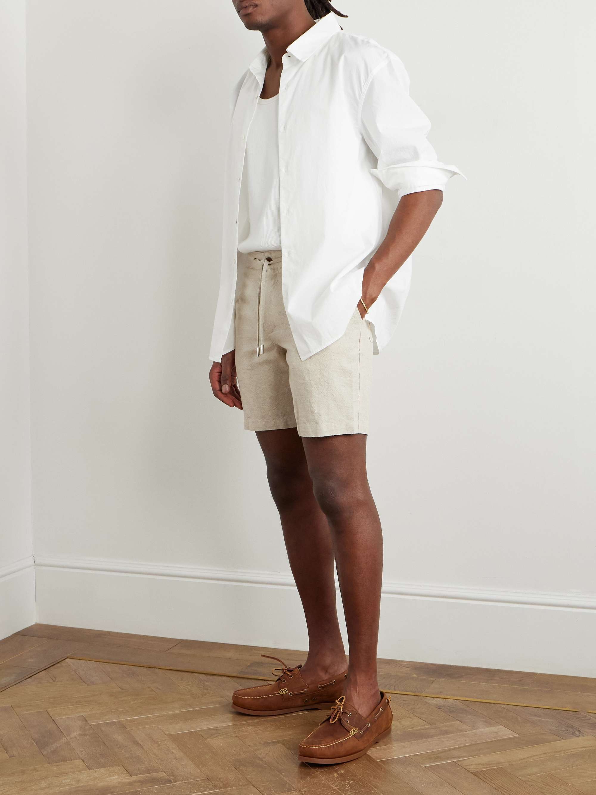 Straight-Leg Linen and Cotton-Blend Drawstring Shorts view
