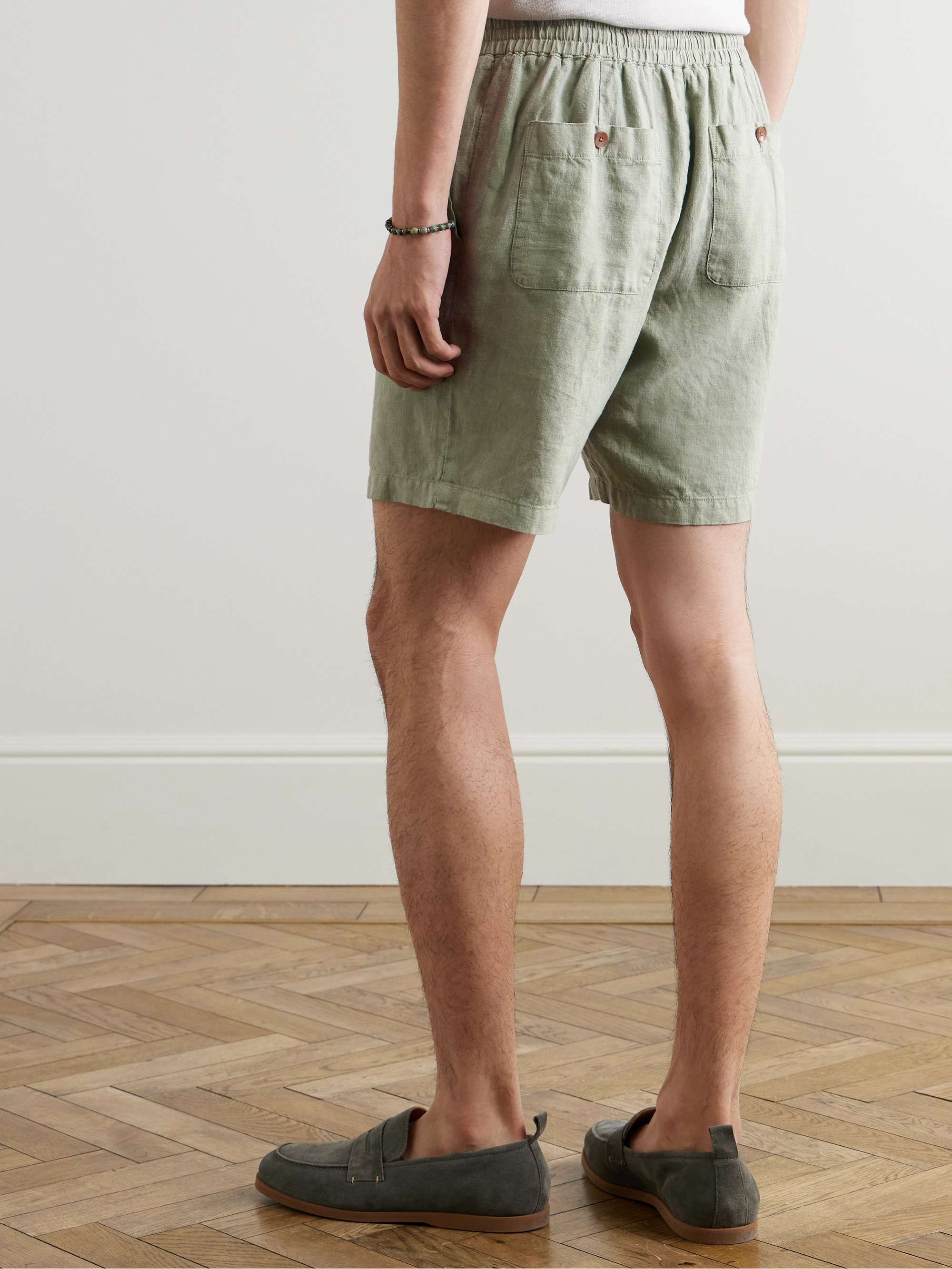 Straight-Leg Garment-Dyed Linen Drawstring Bermuda Shorts view