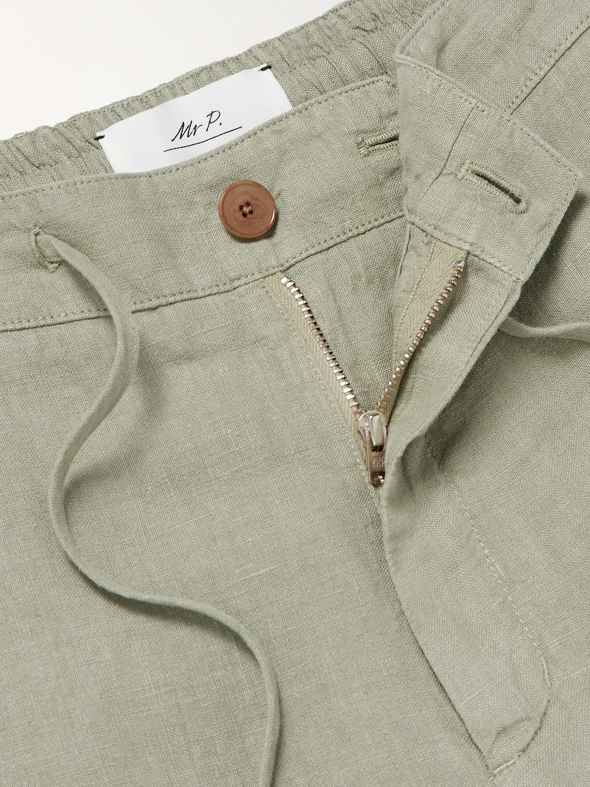 Straight-Leg Garment-Dyed Linen Drawstring Bermuda Shorts view
