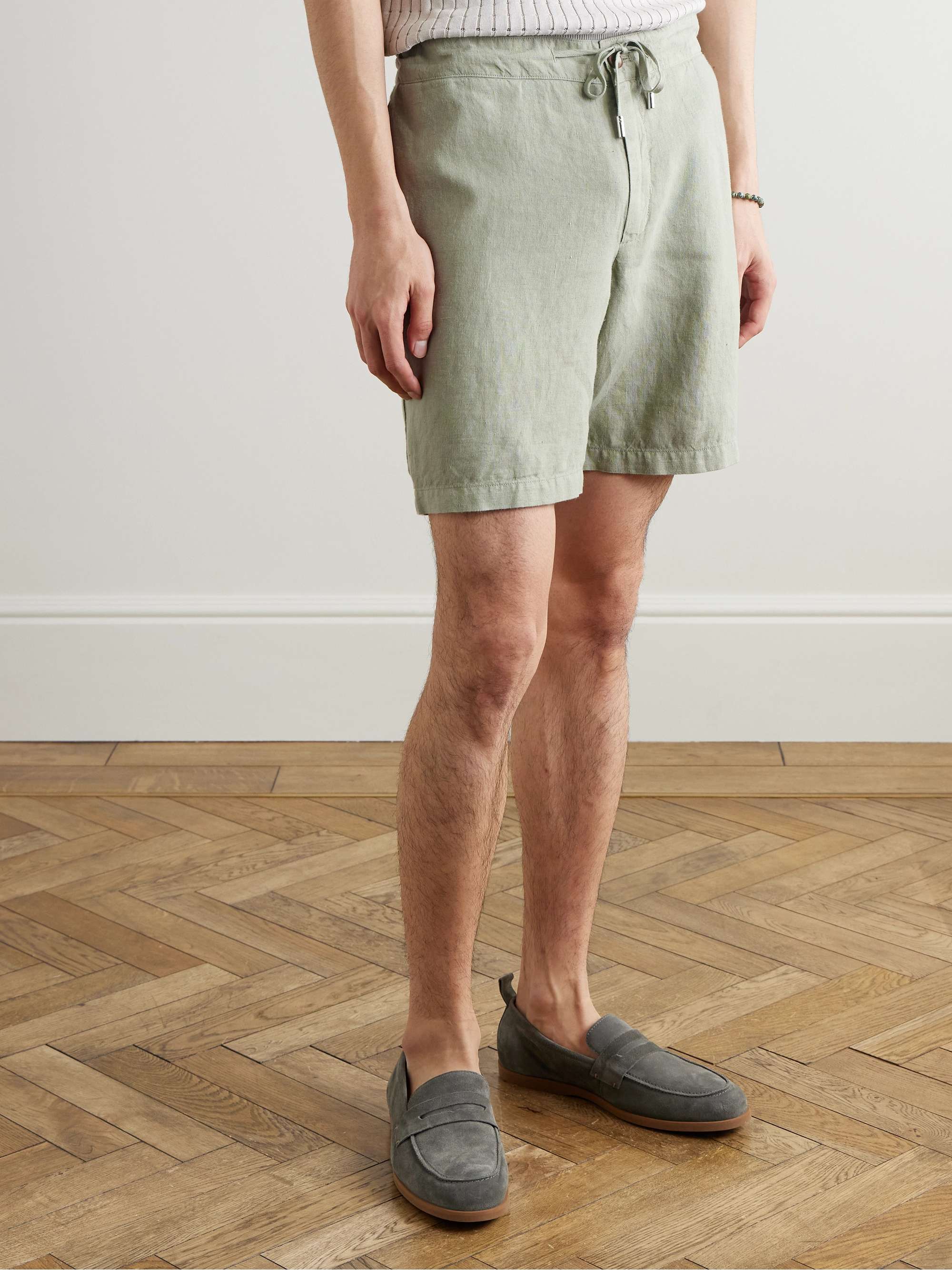 Straight-Leg Garment-Dyed Linen Drawstring Bermuda Shorts view